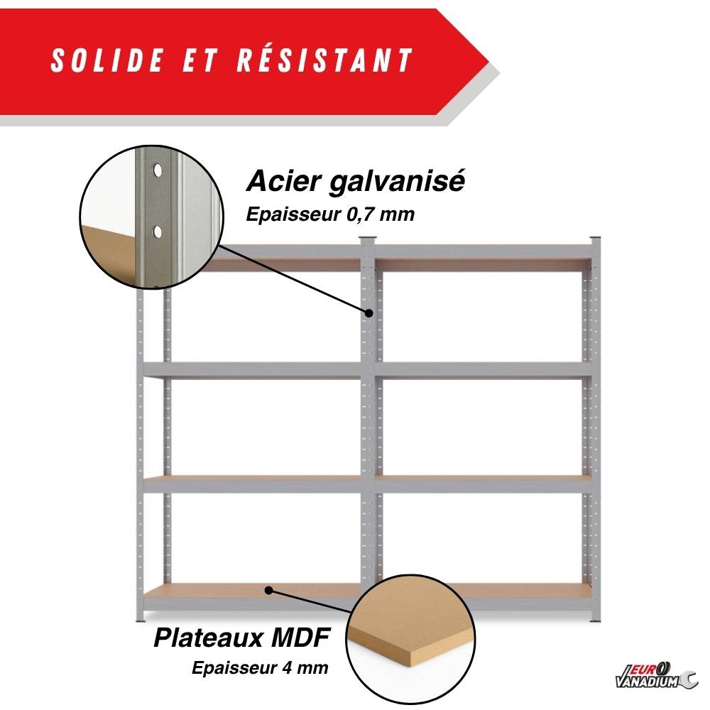 Étagère de garage métallique robuste 160x160cm : charge lourde, modulable, facile à monter 40 cm Gris - Image 4