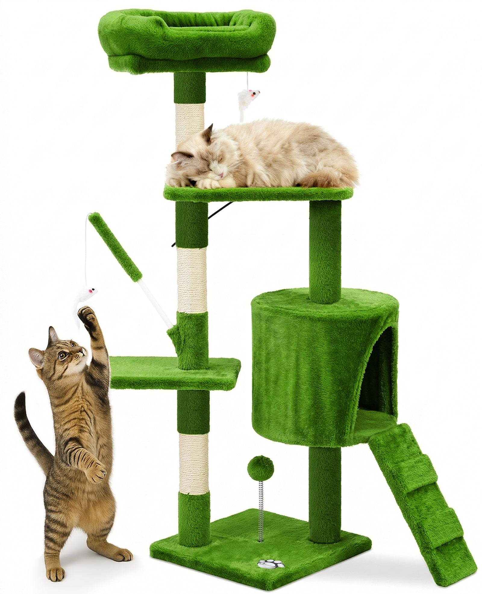 Vounot - Arbre à chat 112cm multi niveaux vert - avec griffoir, niche, jouet et plateforme - arbre à grimper - VOUNOT® - Image 1