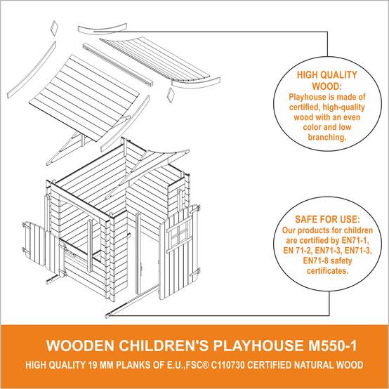 Timbela - Maison en bois pour enfants 112x146xH152 cm / 1.1 m² sans plancher - Maison jardin enfant exterieur bois - 19 mm d’épaisseur - Timbela M550-1 - Image 8