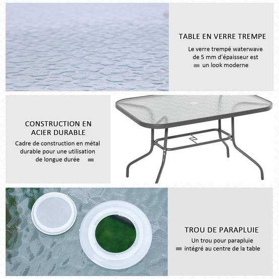 PANGIVO - Table de jardin métal et verre trempé gris 120 x 80 x 70 cm - PANGIVO - Image 6