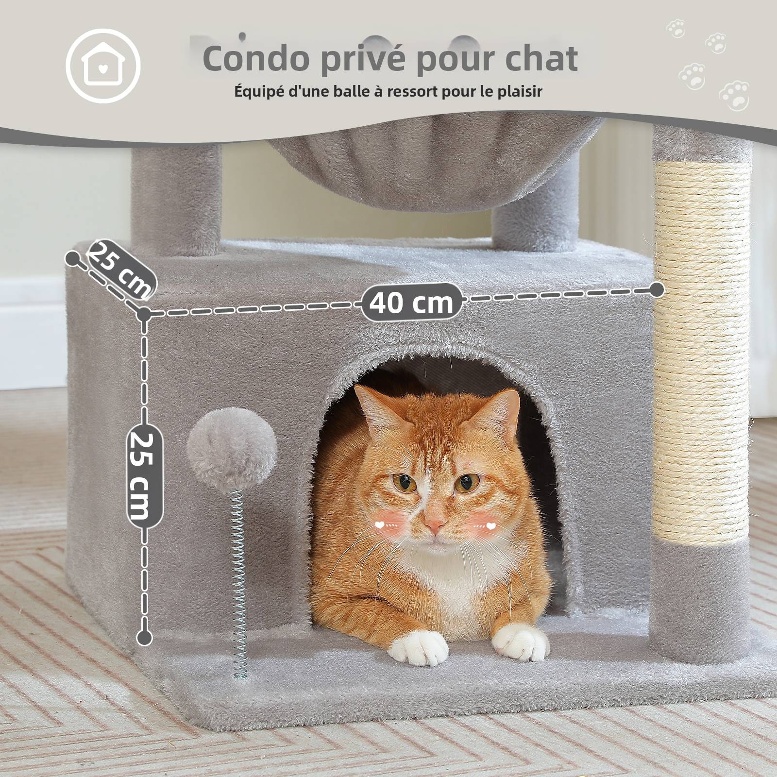 Petit Arbre à Chat 83 cm avec Grand Condo Gris PAWZ Road - Image 4