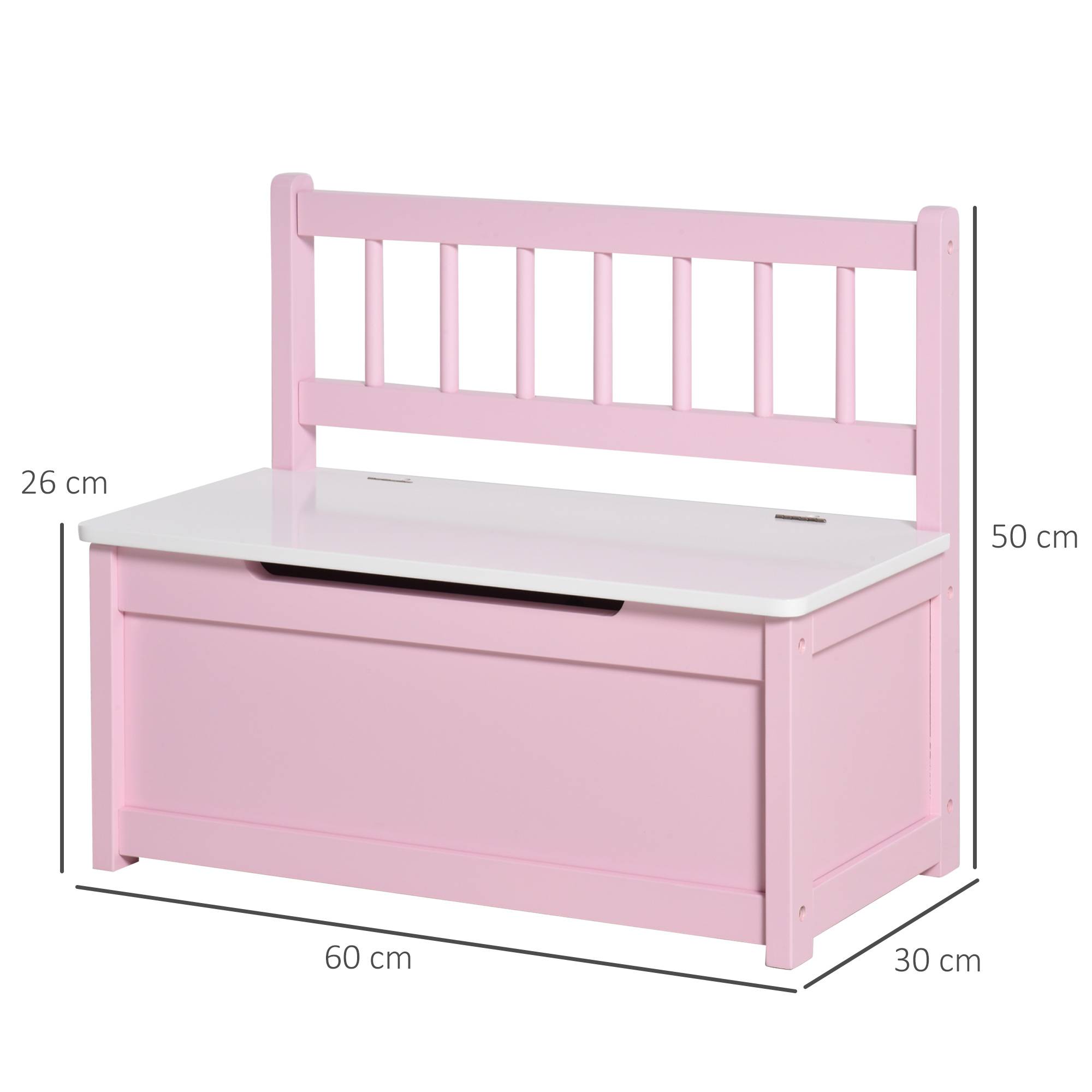 Banc de Rangement Enfant avec Dossier et Couvercle Amorti, 40 kg, Salle de Jeux/Chambre, 60 x 30 x 50 cm, Rose/Blanc - Image 5