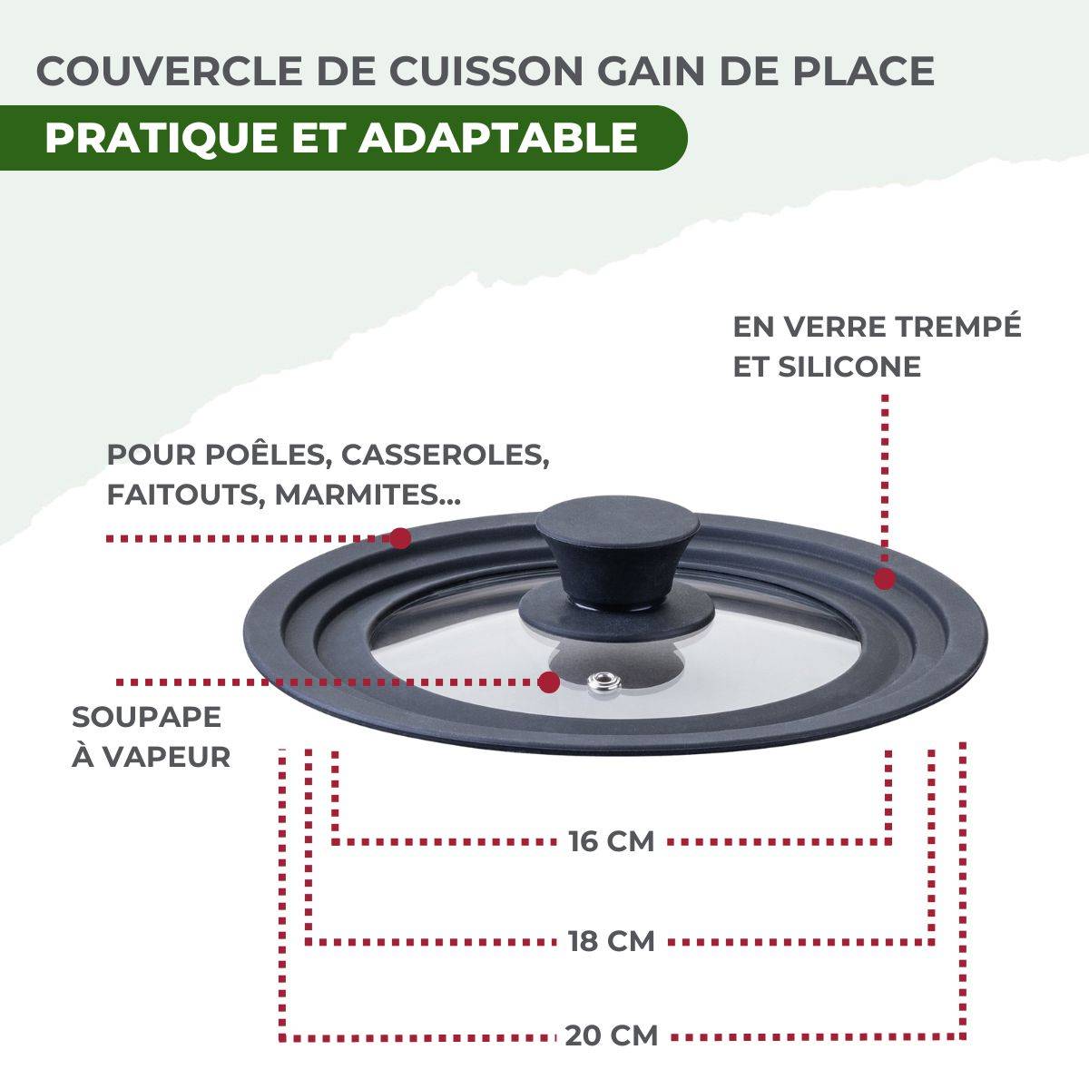 Batterie de cuisine avec 1 poêle 24 cm 3 casseroles 14/18 cm et 1 couvercle de cuisson universel sans PFAS Fackelmann Vita3 - Image 8