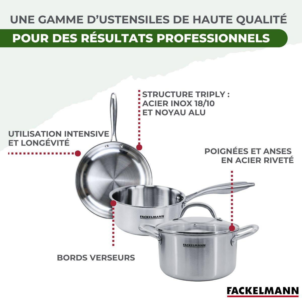 Batterie de cuisine avec 1 poêle 24 cm 3 casseroles 14/18 cm et 1 couvercle de cuisson universel sans PFAS Fackelmann Vita3 - Image 7