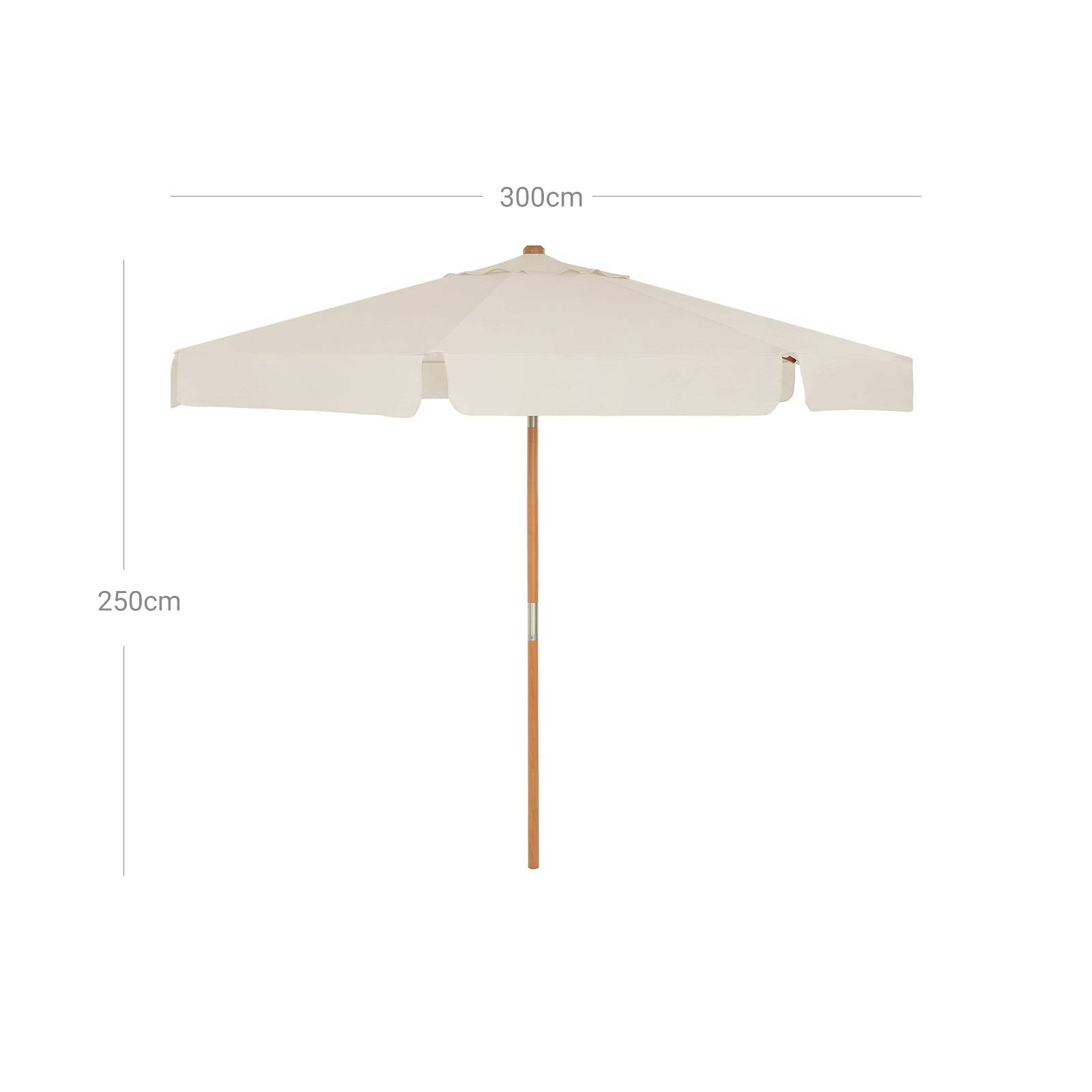 Helloshop26 - Parasol 3 m ombrelle octogonal protection solaire anti-uv UPF 50+ mât et baleines en bois inclinable sans socle pour terrasse balcon jardin beige gpu - Image 4