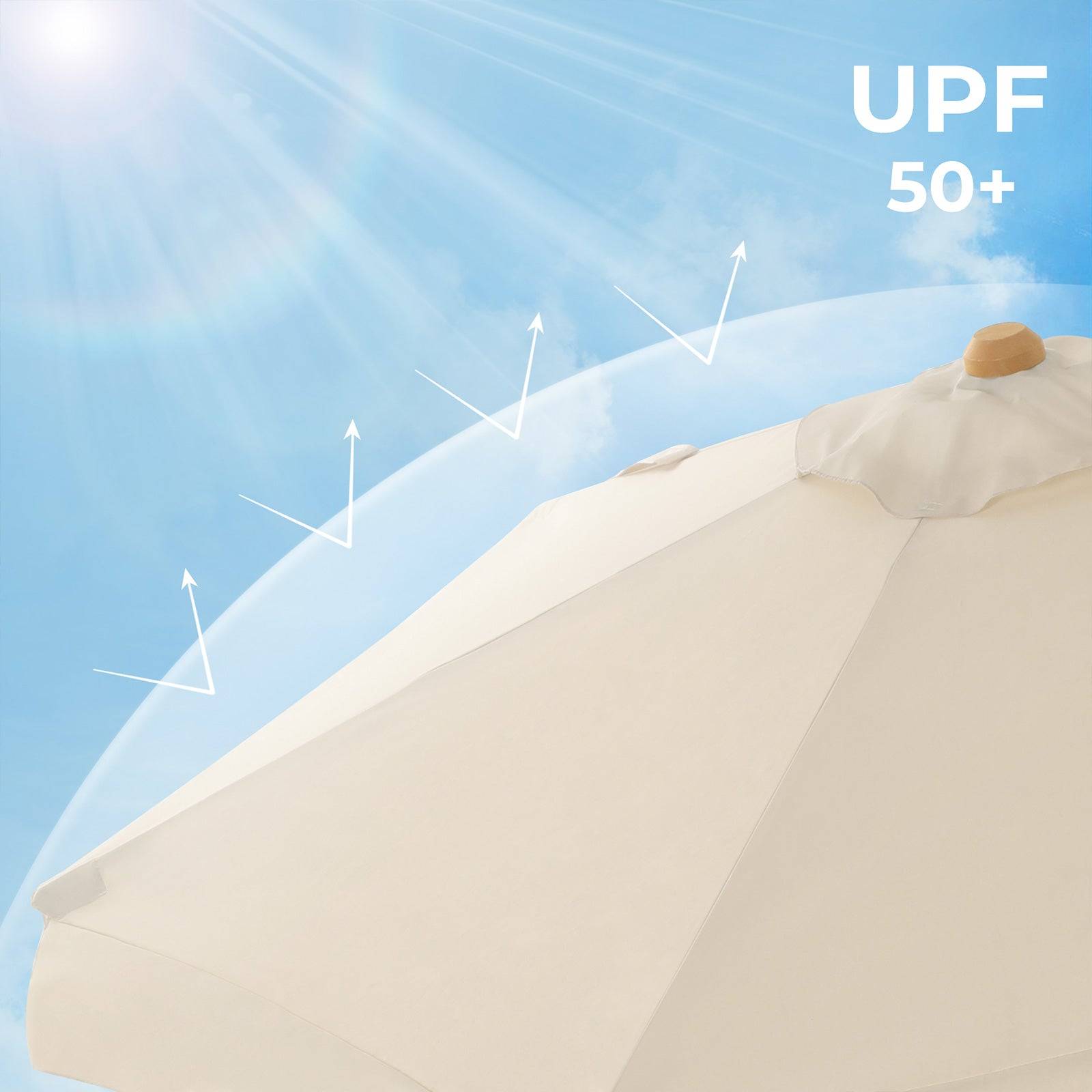 Helloshop26 - Parasol 3 m ombrelle octogonal protection solaire anti-uv UPF 50+ mât et baleines en bois inclinable sans socle pour terrasse balcon jardin beige gpu - Image 2