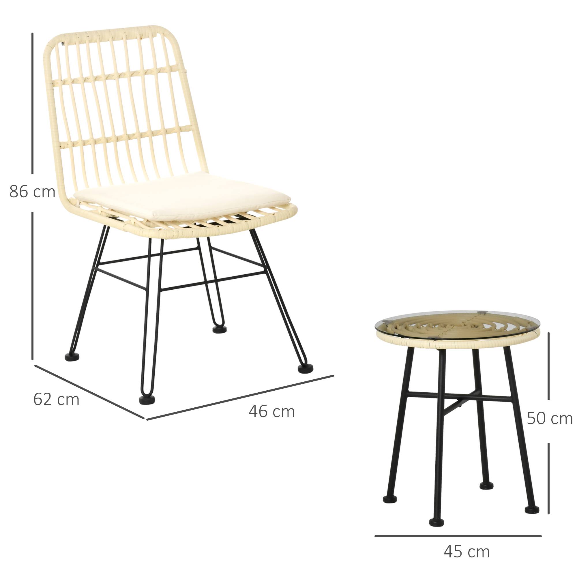 Outsunny - Ensemble bistro de jardin 2 places 3 pièces style exotique 2 chaises + table basse ronde métal époxy noir résine tressée beige - Outsunny - Image 3