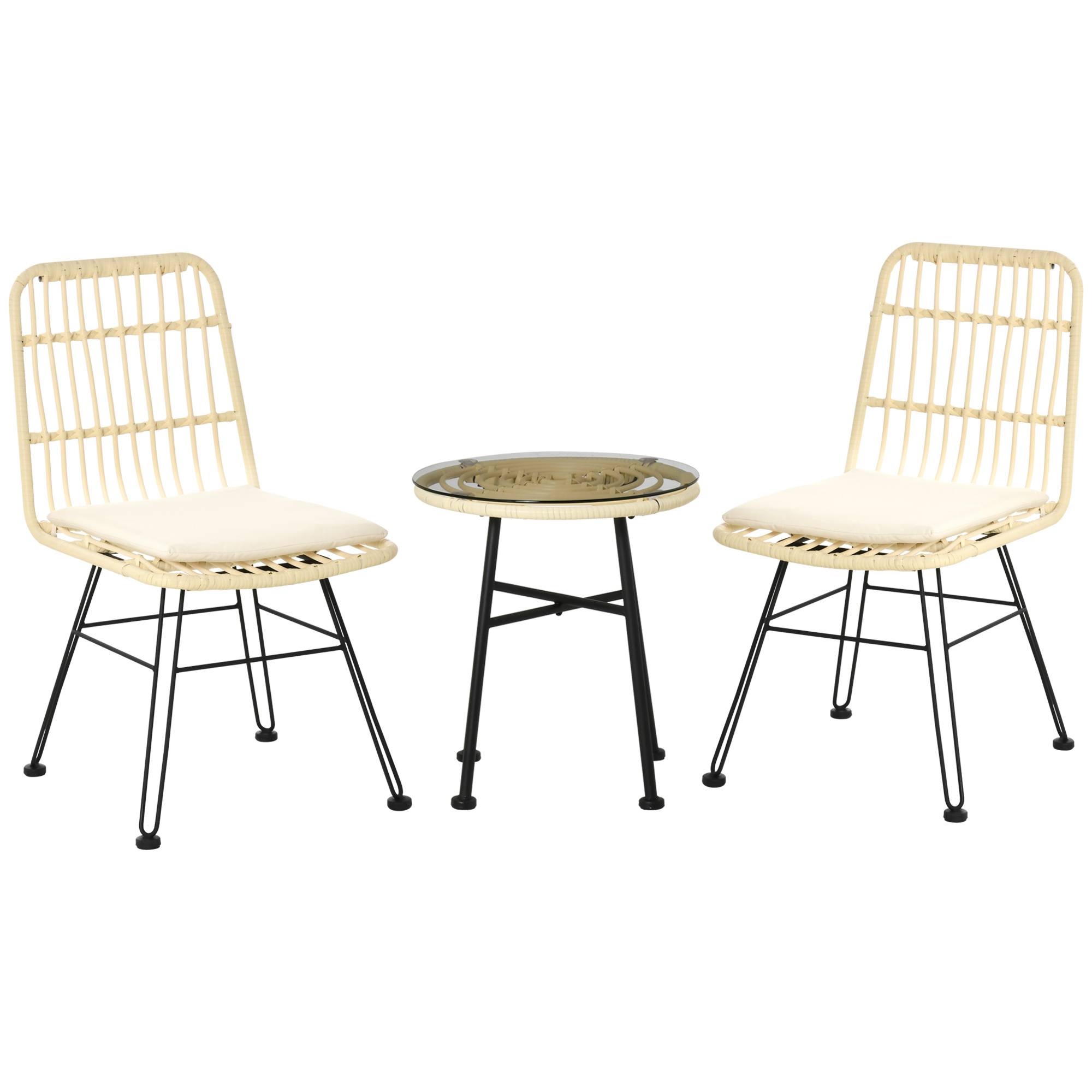 Outsunny - Ensemble bistro de jardin 2 places 3 pièces style exotique 2 chaises + table basse ronde métal époxy noir résine tressée beige - Outsunny - Image 1