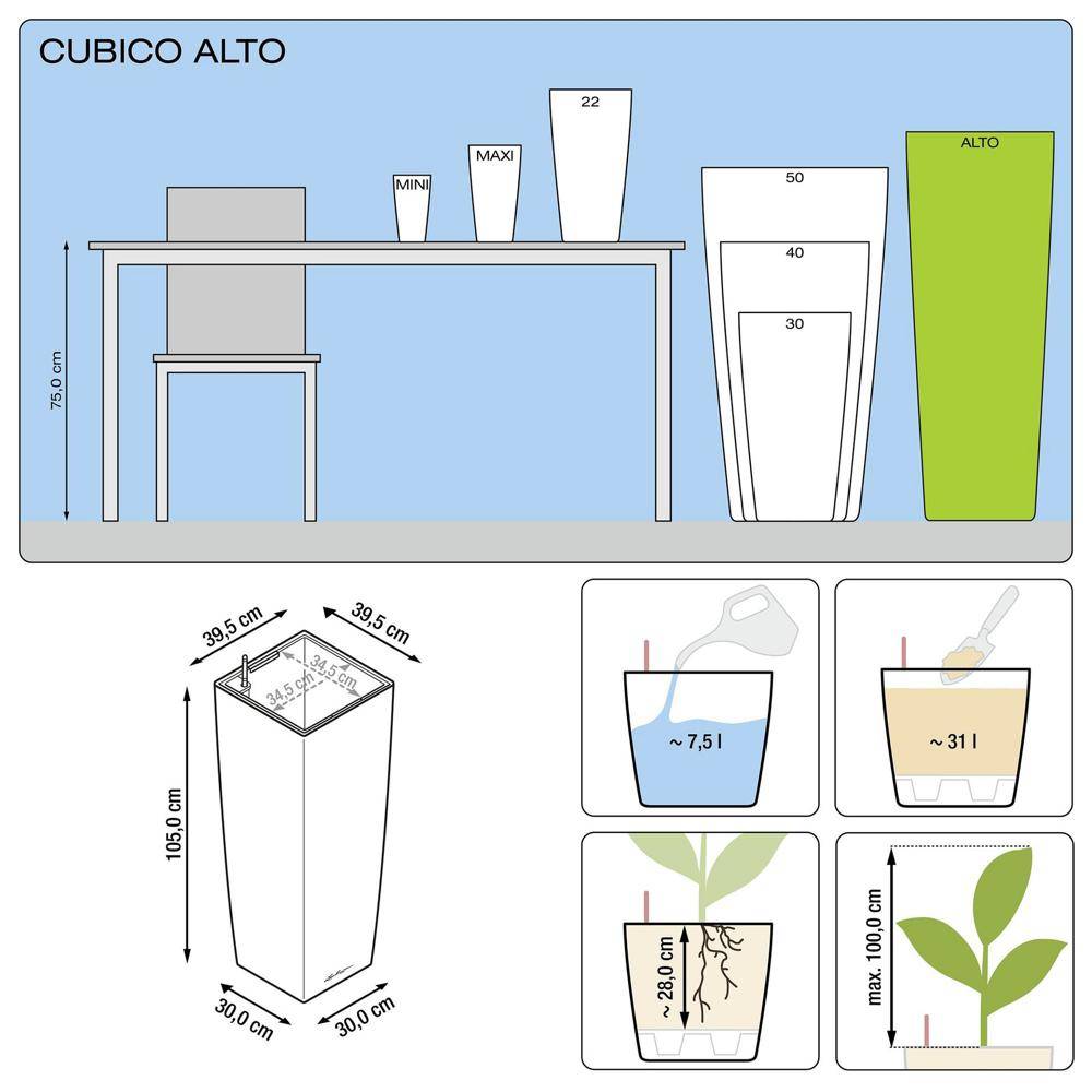 Lechuza - Cubico alto Premium 40 - Kit complet, argent métallisé 105 cm Lechuza - Image 2