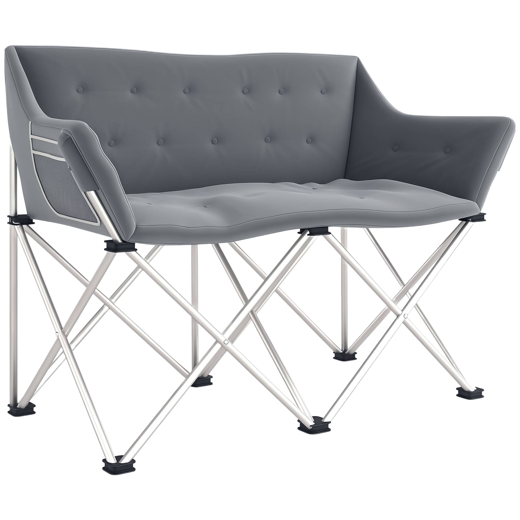 Chaise camping double métal Oxford pour plein air siège spacieux 120x57x95cm gris - ComfortXL Outdoor Living - Image 1