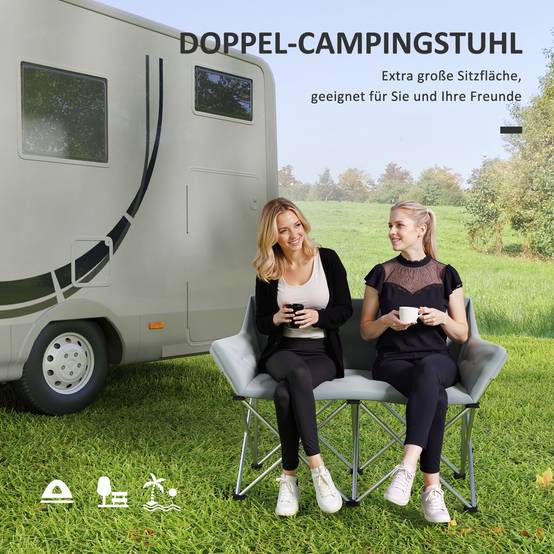 Chaise camping double métal Oxford pour plein air siège spacieux 120x57x95cm gris - ComfortXL Outdoor Living - Image 6