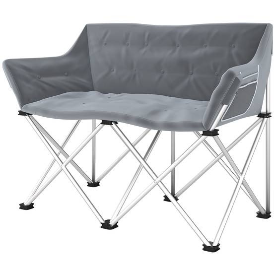 Chaise camping double métal Oxford pour plein air siège spacieux 120x57x95cm gris - ComfortXL Outdoor Living - Image 2