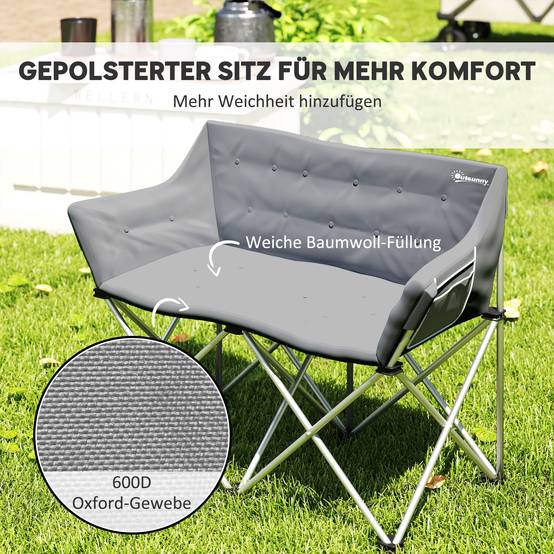 Chaise camping double métal Oxford pour plein air siège spacieux 120x57x95cm gris - ComfortXL Outdoor Living - Image 7
