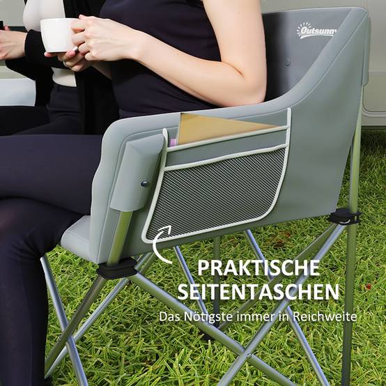 Chaise camping double métal Oxford pour plein air siège spacieux 120x57x95cm gris - ComfortXL Outdoor Living - Image 9