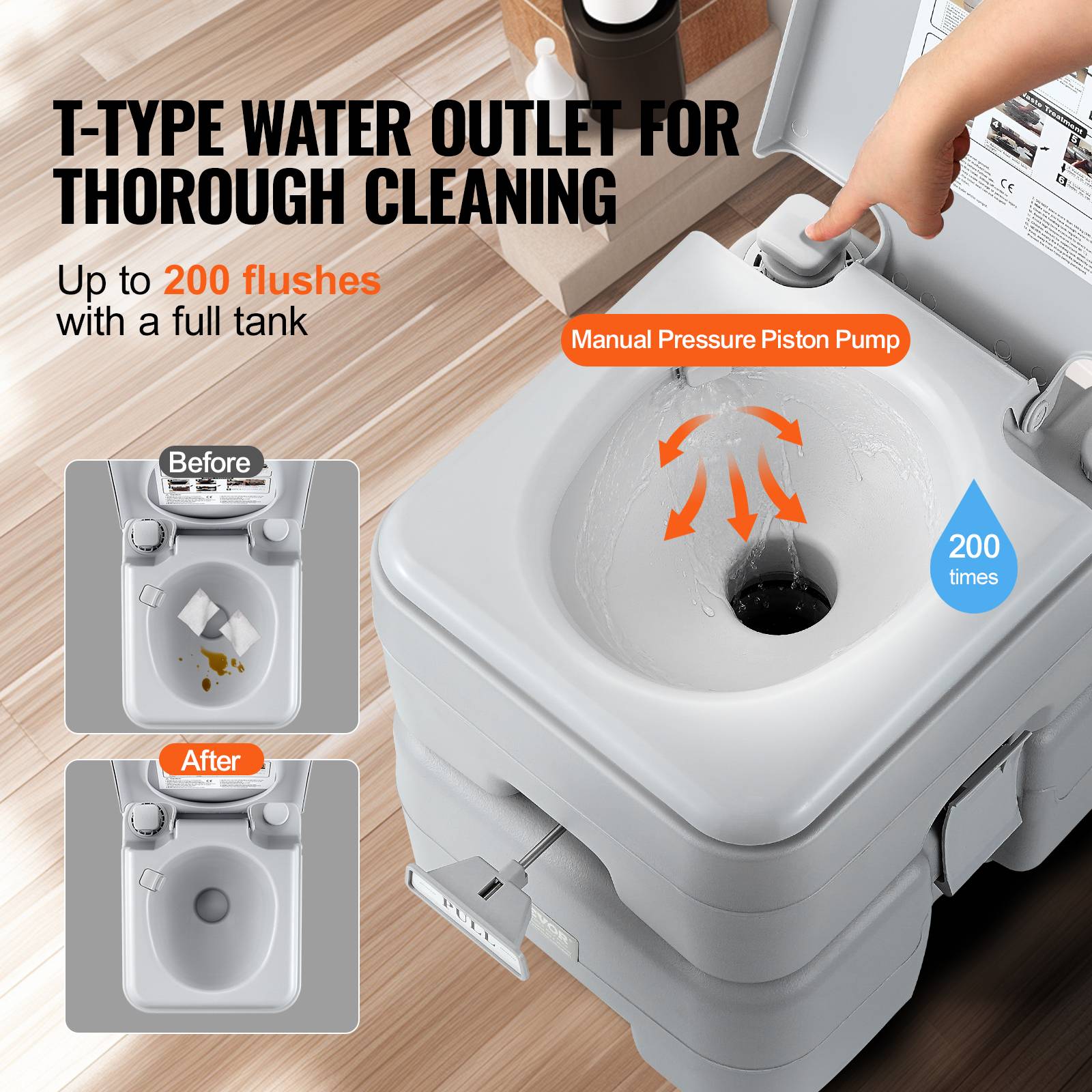 VEVOR Toilette portable chasse eau, 20 L matières, 12 L eau. Camping-car. - Image 3