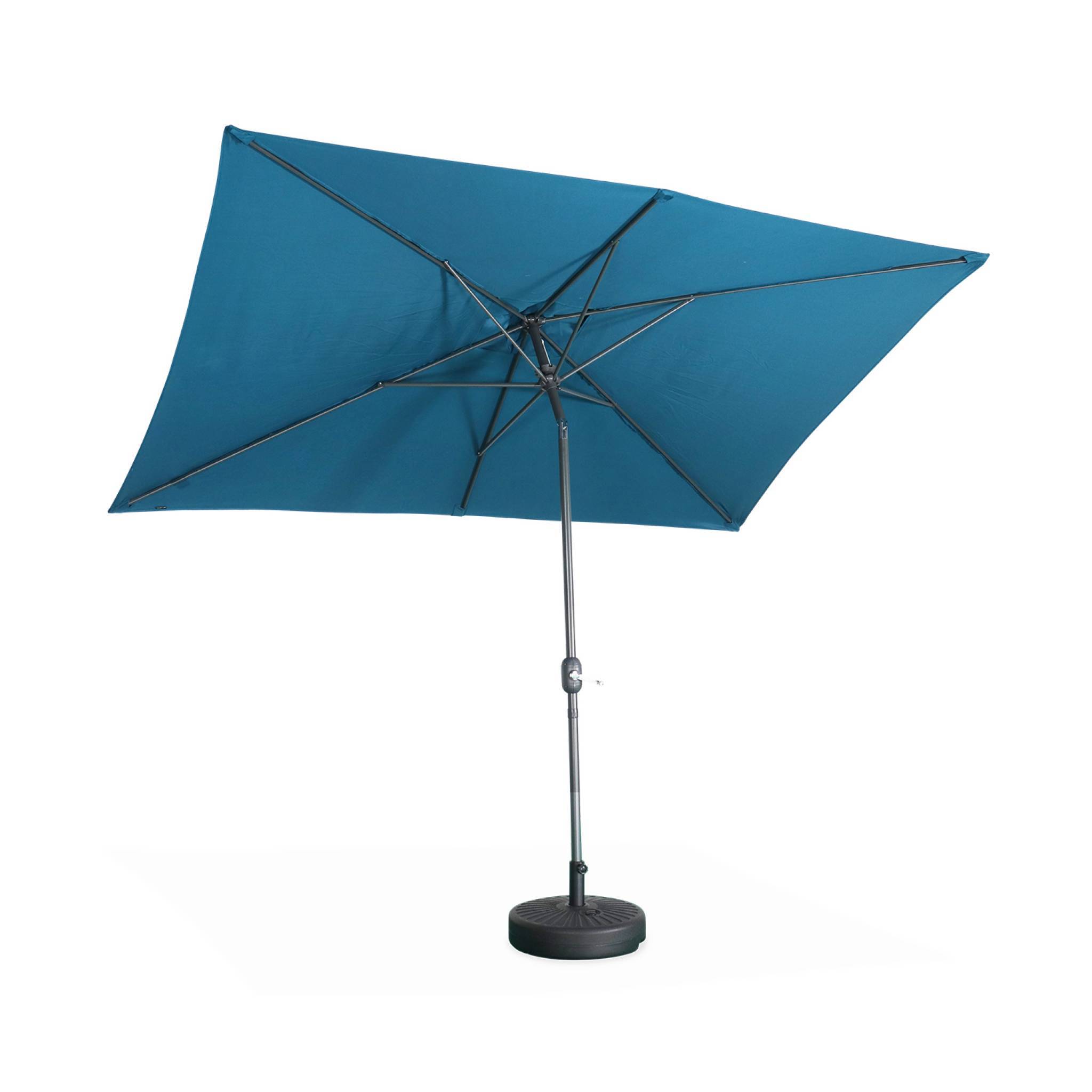 Parasol droit rectangulaire 2x3m - Touquet Bleu canard - mât central en aluminium orientable et manivelle d'ouverture | sweeek - Image 2