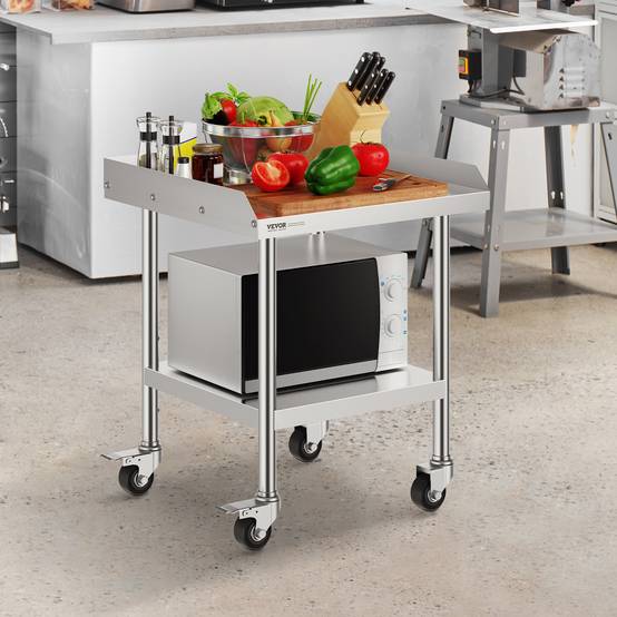 Vevor - VEVOR Table préparation métal 24"x24"x30", inox, 4 roulettes. Pour préparation aliments restaurants/maisons. - Image 8