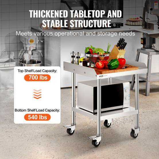 Vevor - VEVOR Table préparation métal 24"x24"x30", inox, 4 roulettes. Pour préparation aliments restaurants/maisons. - Image 3