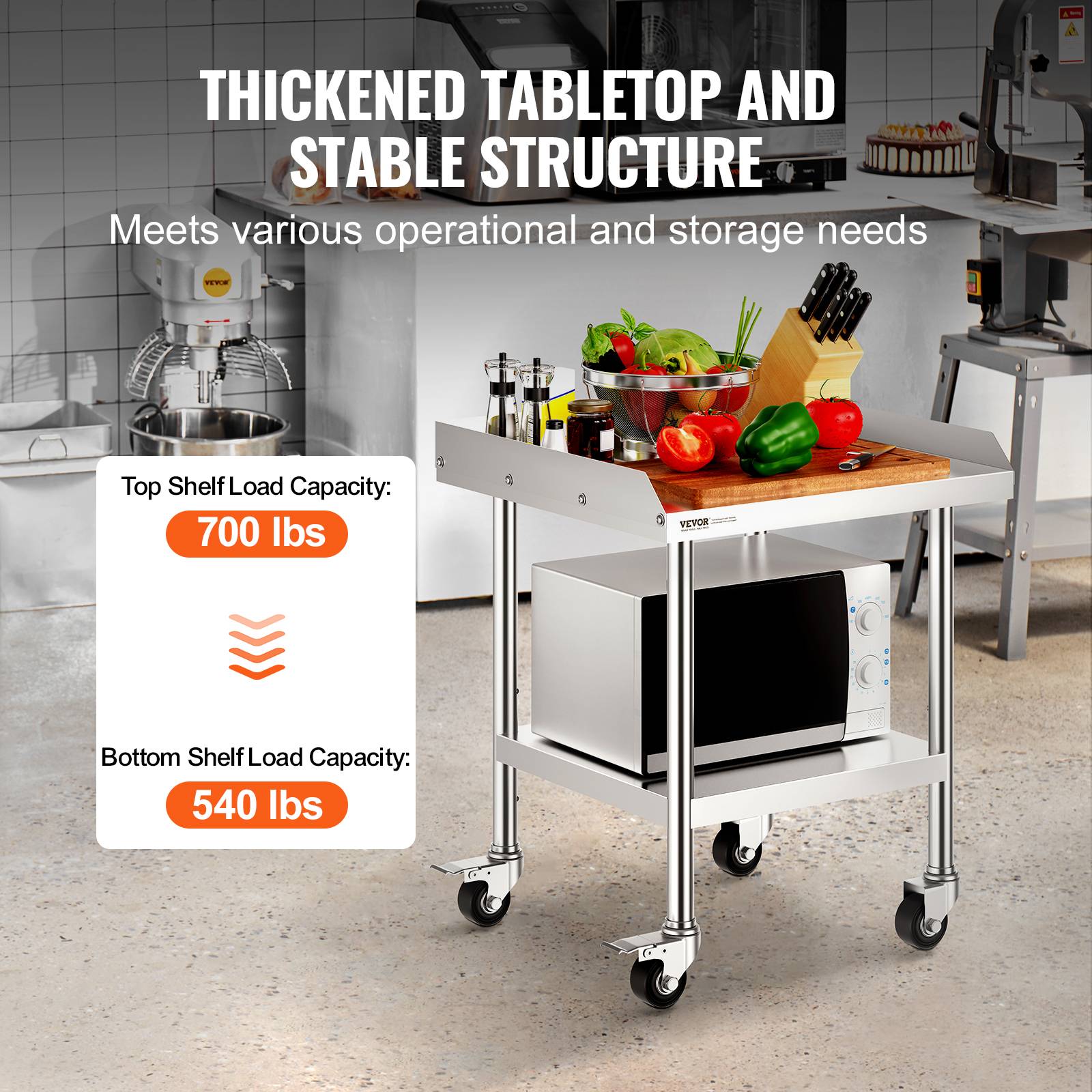 Vevor - VEVOR Table préparation métal 24"x24"x30", inox, 4 roulettes. Pour préparation aliments restaurants/maisons. - Image 3