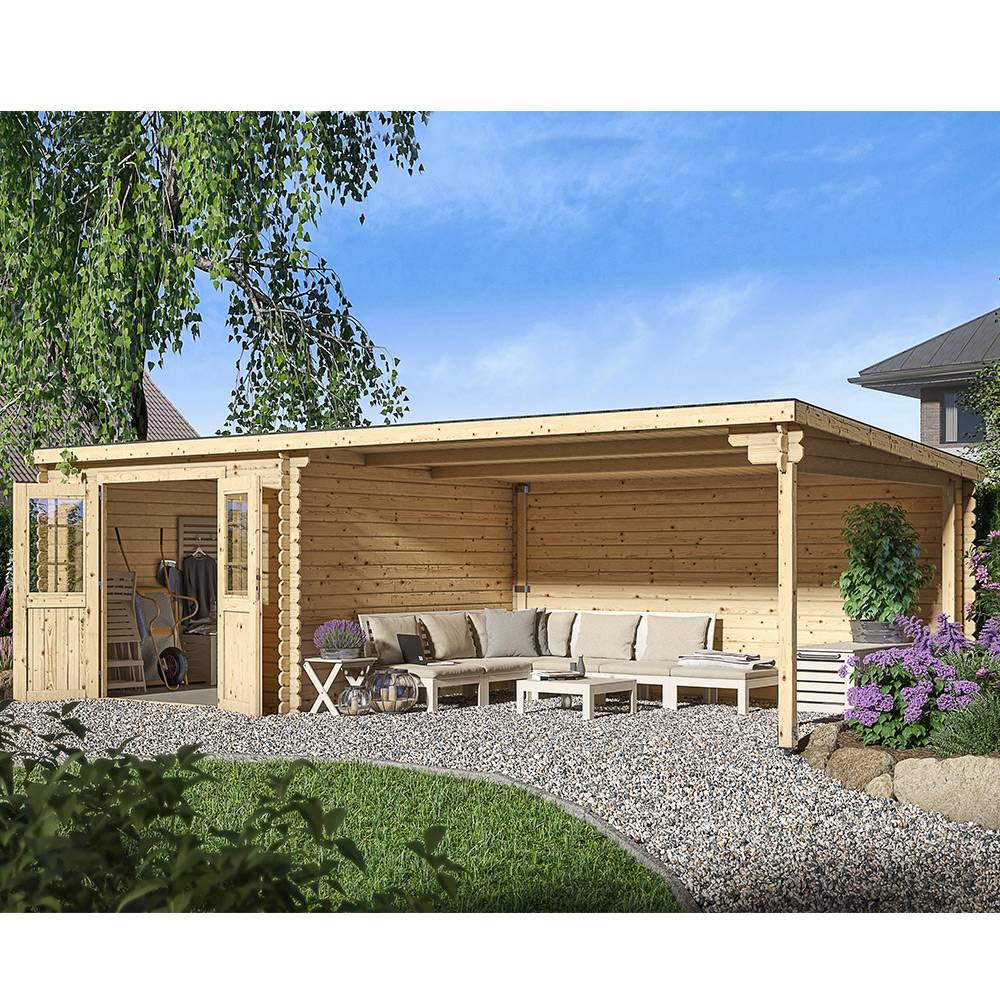 Eden Partenaire Jardin - Abri de jardin en bois mono pente de 9m² avec auvent de 12m² - Image 3