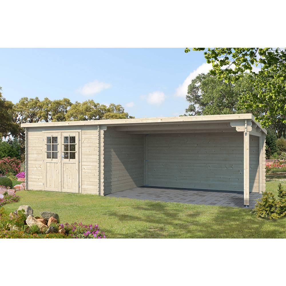 Eden Partenaire Jardin - Abri de jardin en bois mono pente de 9m² avec auvent de 12m² - Image 2