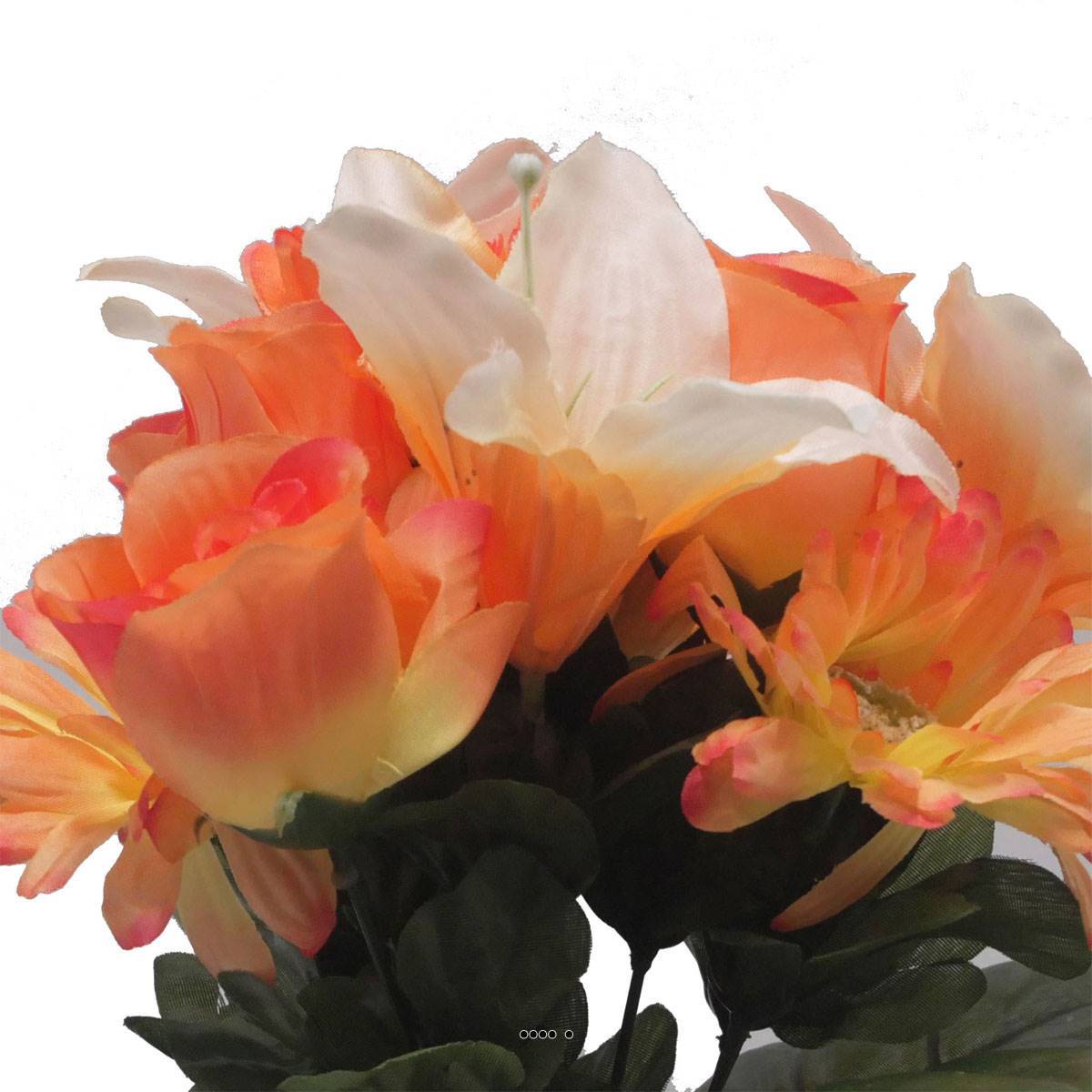Artificielles - Pot pour Tombe de Bouton de Rose, Gerbera et Lys tigré Orange artificiels - Toussaint - couleur: Orange - Image 3