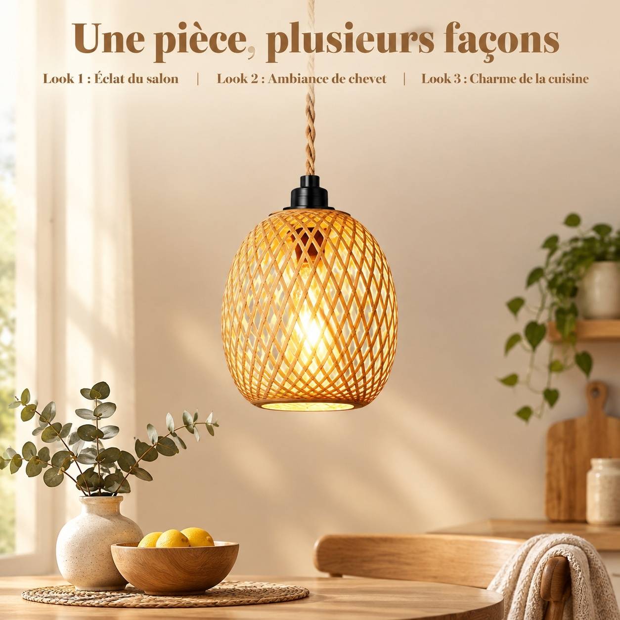 Suspension Tressée Style Bohème avec Câble Réglable pour Déco Intérieure - Image 4