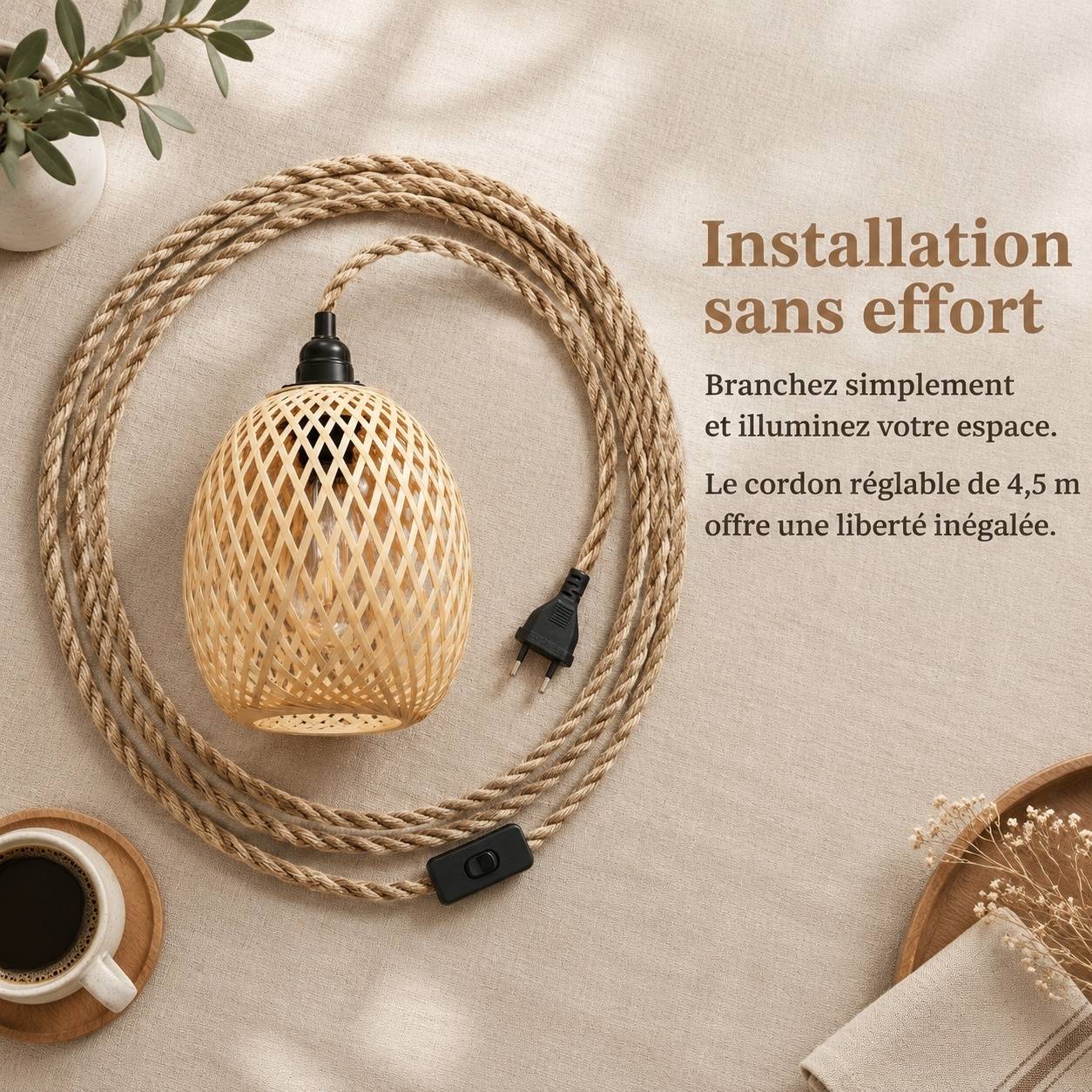 Suspension Tressée Style Bohème avec Câble Réglable pour Déco Intérieure - Image 6