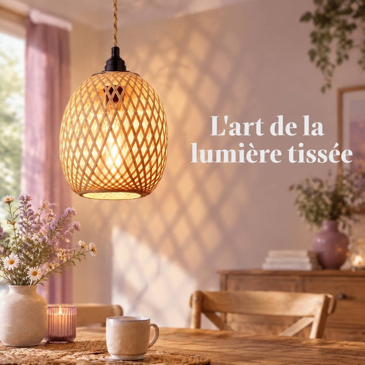 Suspension Tressée Style Bohème avec Câble Réglable pour Déco Intérieure - Image 5