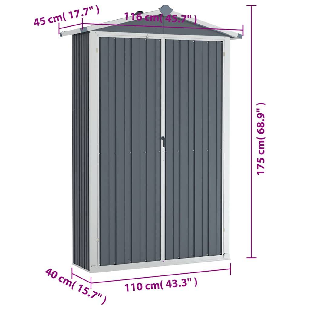 Abri de jardin Acier Galvanisé Extérieur Armoire Rangement Outils 116x45x175 cm Gris - ComfortXL Outdoor Living - Image 8