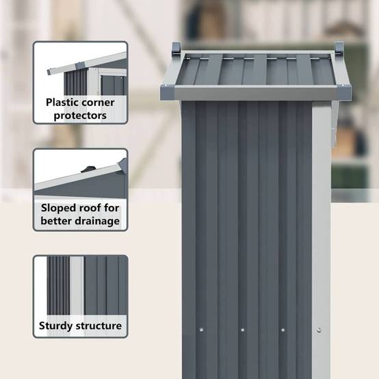 Abri de jardin Acier Galvanisé Extérieur Armoire Rangement Outils 116x45x175 cm Gris - ComfortXL Outdoor Living - Image 10