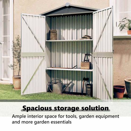 Abri de jardin Acier Galvanisé Extérieur Armoire Rangement Outils 116x45x175 cm Gris - ComfortXL Outdoor Living - Image 9