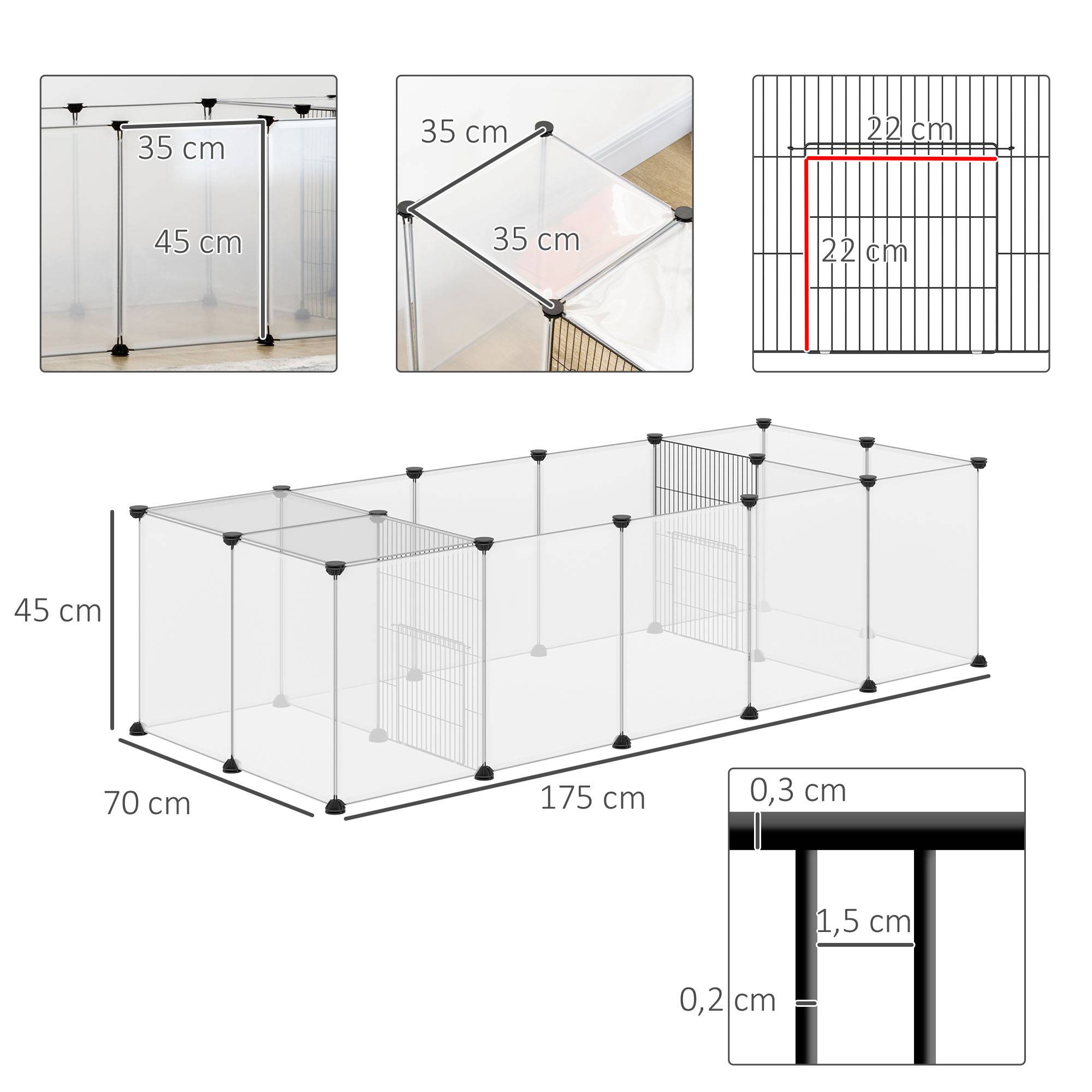 Enclos Modulaire Acier Animaux Petits Rongeurs Parc Modulable 175x70x45cm Noir - ComfortXL Outdoor Living - Image 5