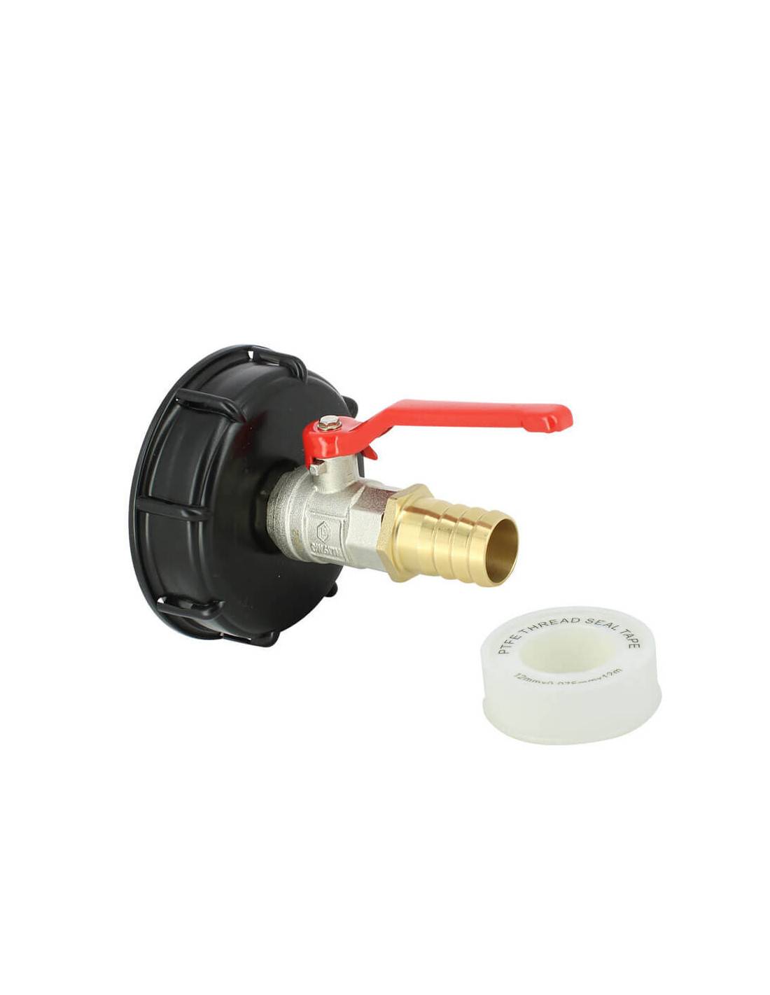 Raccord cuve S100X8 - Vanne laiton + Embout droit 25 mm - Image 1