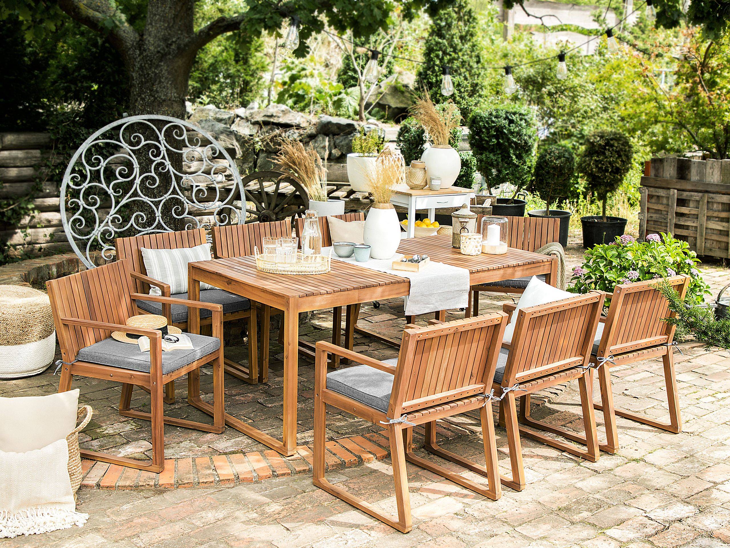 Beliani - Ensemble de Jardin composé d'une Table 180 x 90 cm et de 8 Chaises en Bois d'Accacia avec Coussins d'Assise Gris Beliani - Image 2
