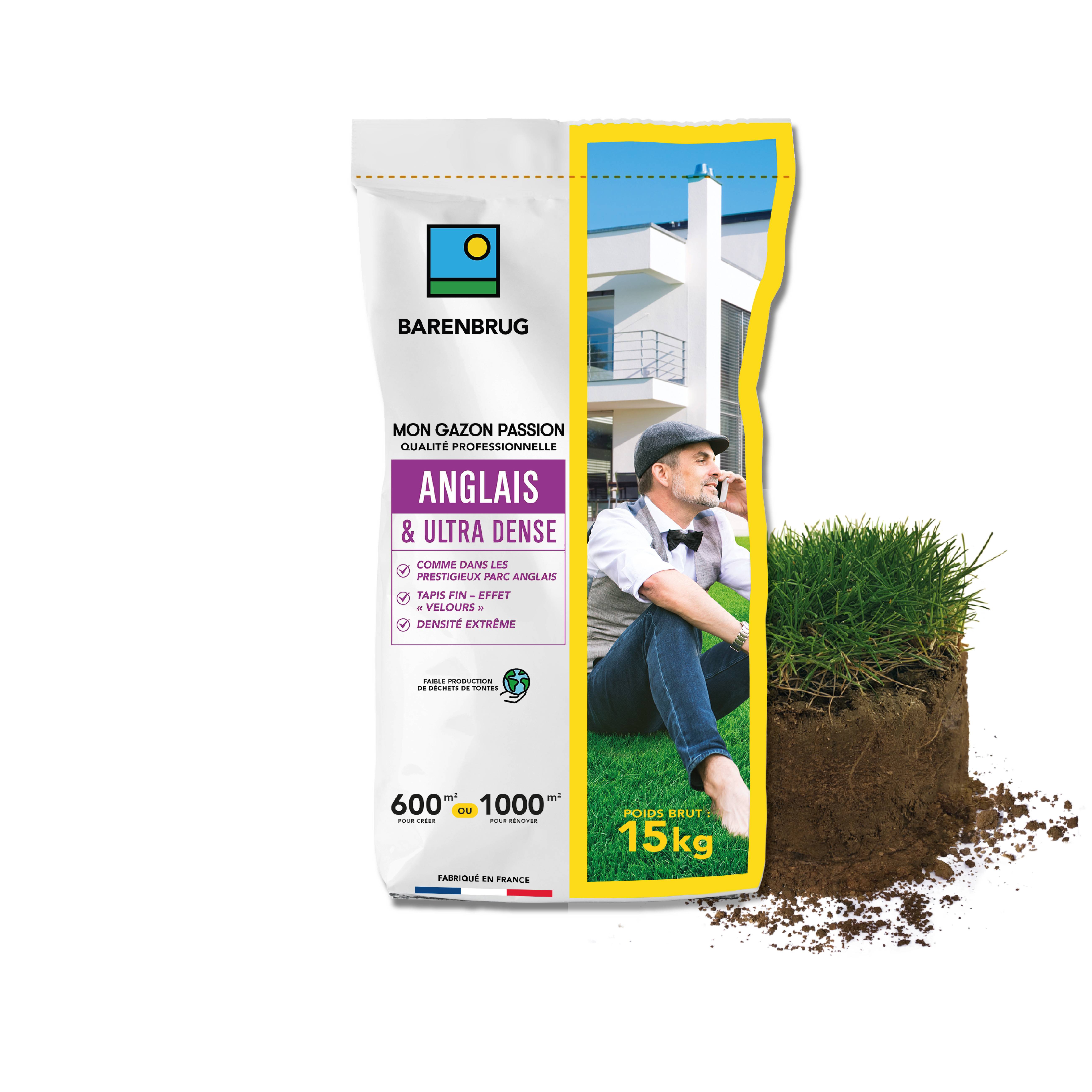 Barenbrug - Gazon Anglais et Ultra dense - Aspect Prestigieux Parcs Anglais - Tapis Dense Effet velours - Densité Extrême - 15KG - BARENBRUG
