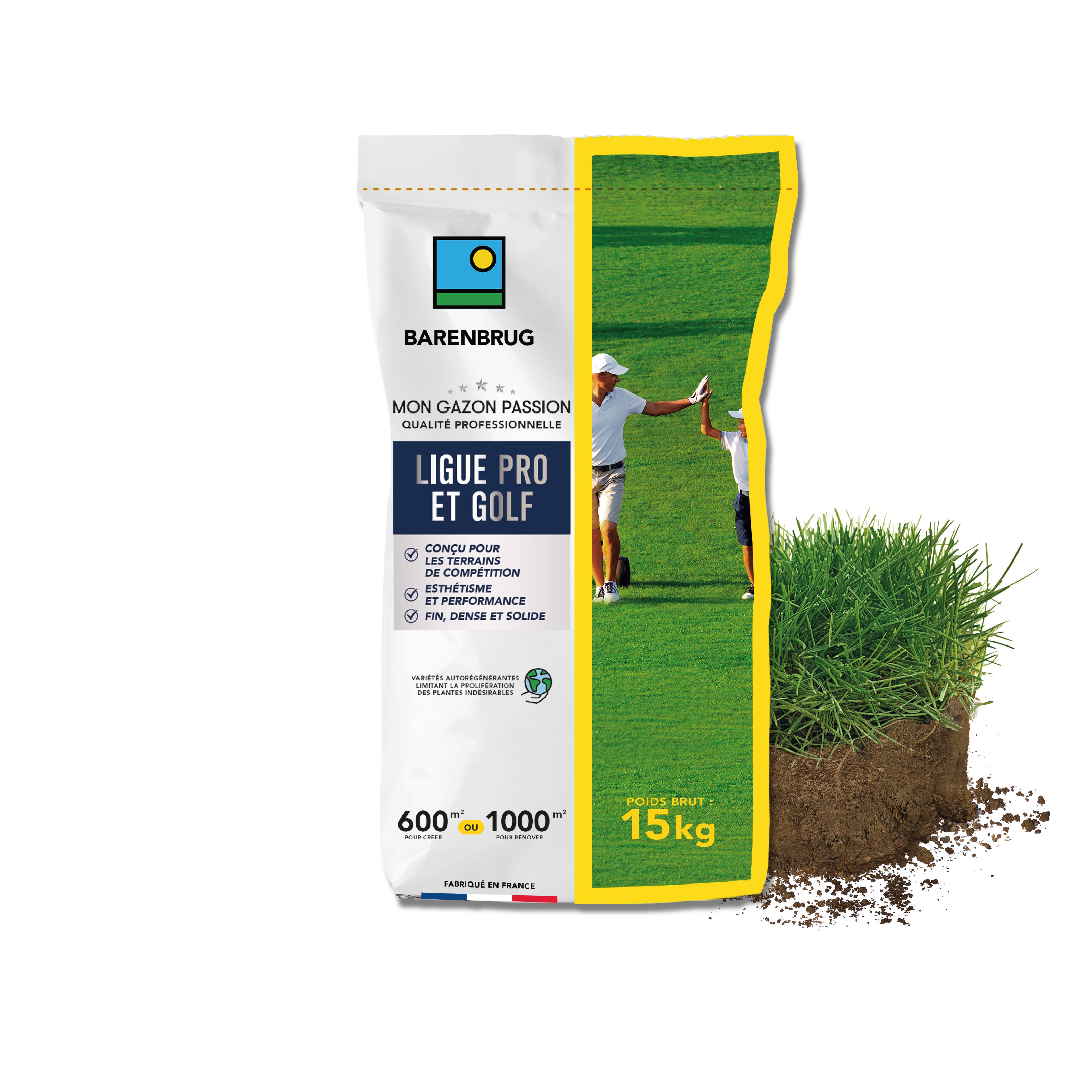 Gazon Ligue Pro et Golf - pour Terrains de Compétition - Esthétisme, Performance - Fin, Dense, Solide - 15KG - BARENBRUG - Image 1