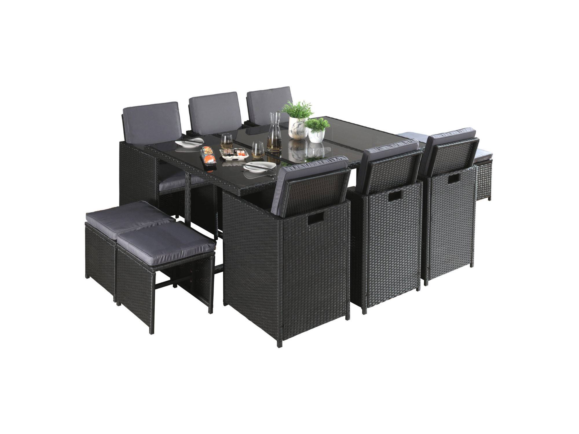 Best Mobilier - Fira - Salon de jardin encastrable 10 places - en résine tressée - Noir avec coussins gris + housse de protection - Best Mobilier - Image 8