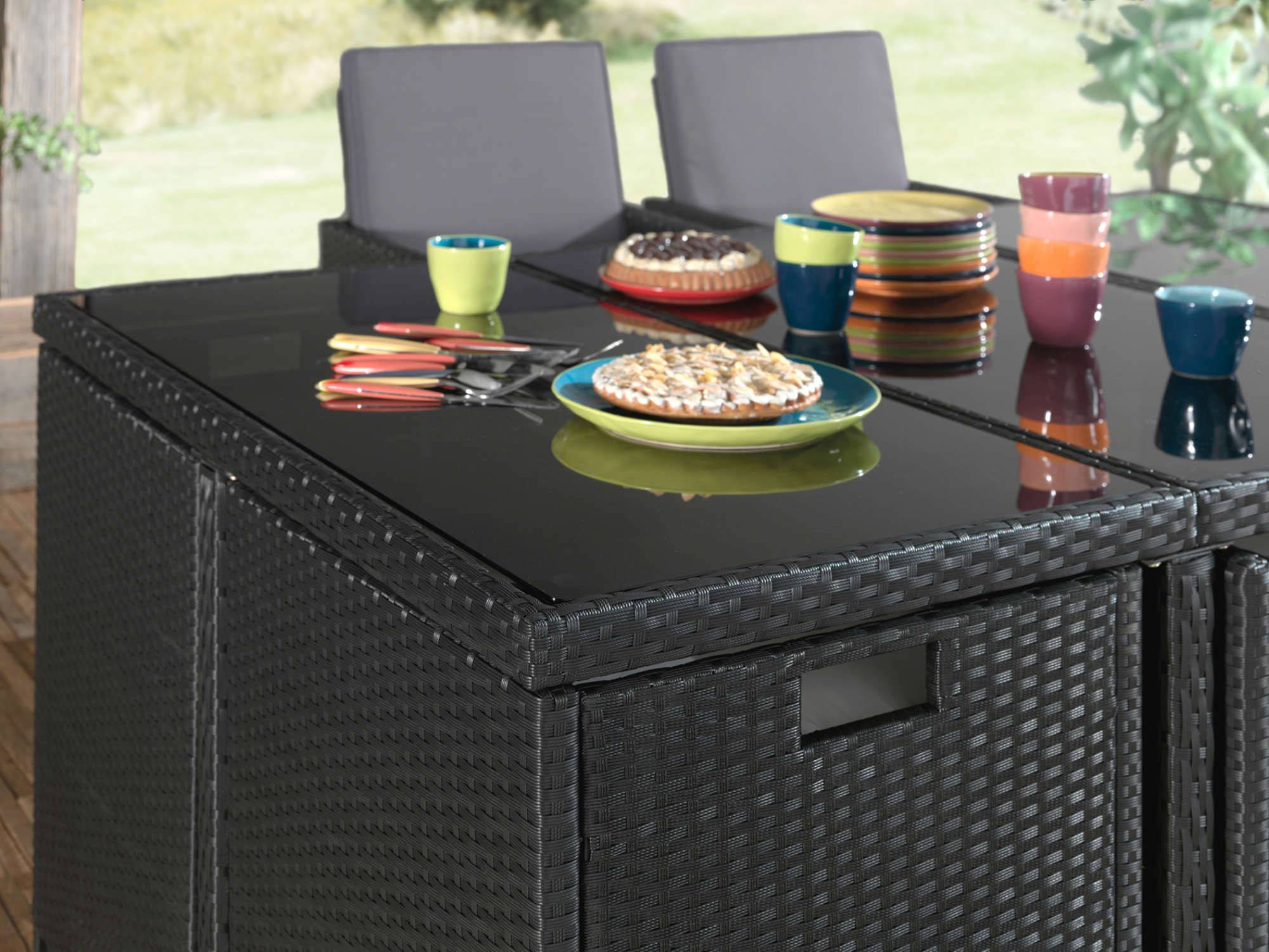 Best Mobilier - Fira - Salon de jardin encastrable 10 places - en résine tressée - Noir avec coussins gris + housse de protection - Best Mobilier - Image 6