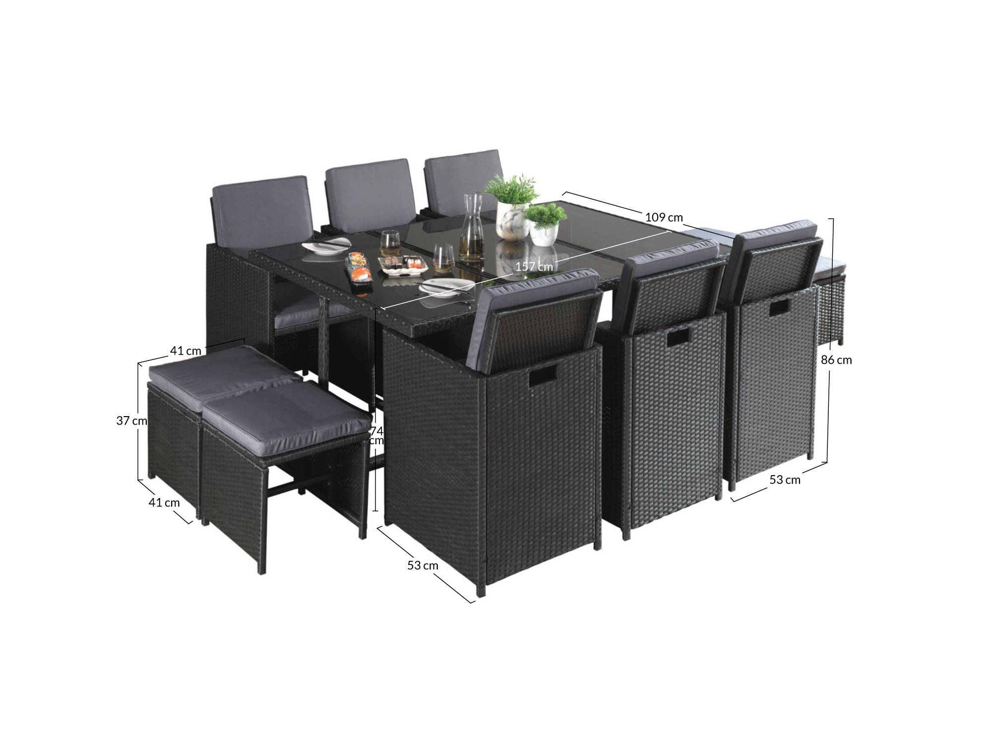 Best Mobilier - Fira - Salon de jardin encastrable 10 places - en résine tressée - Noir avec coussins gris + housse de protection - Best Mobilier - Image 9