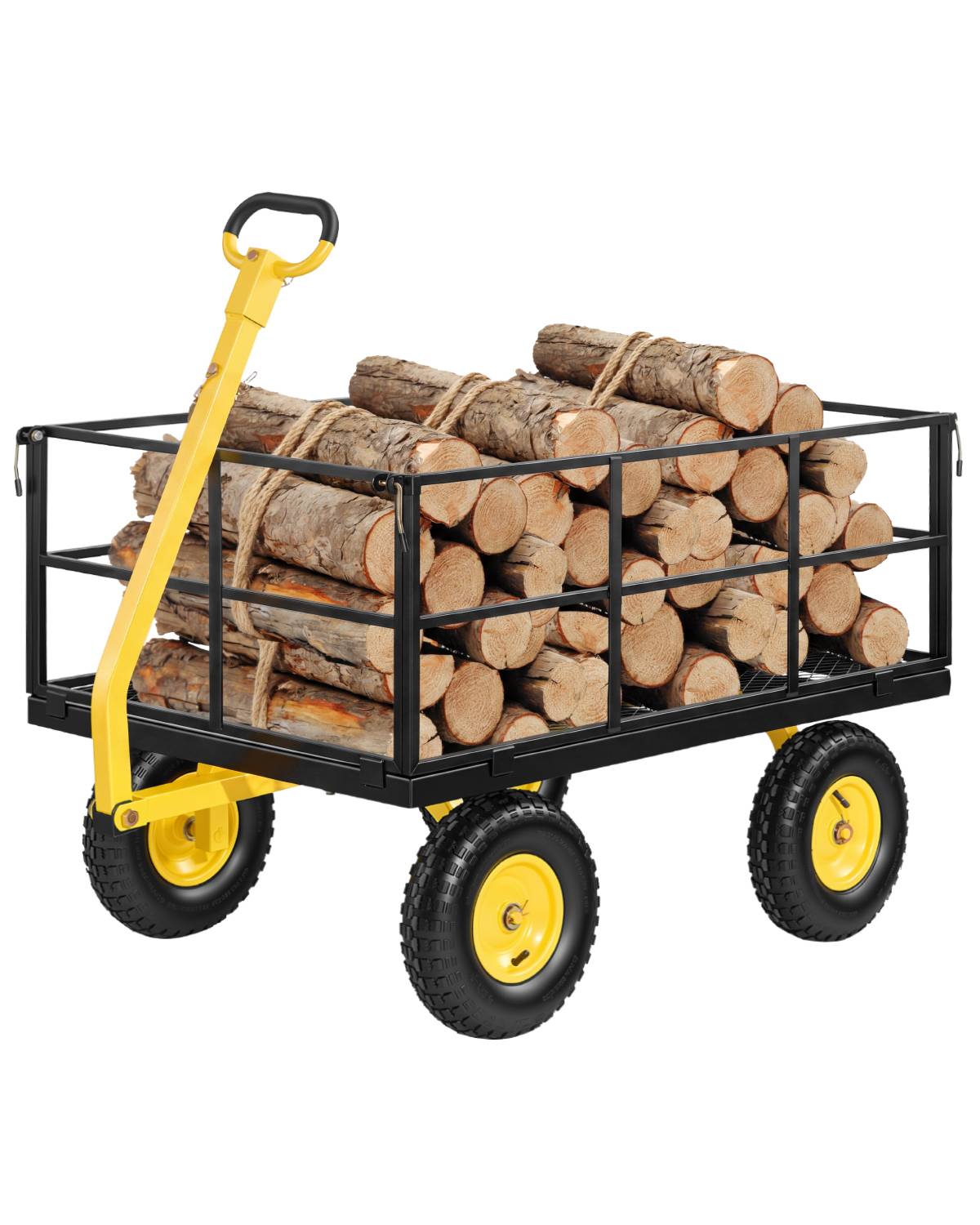 Vevor - VEVOR Chariot de jardin acier 635 kg, 3 en 1 plateau/ridelles/remorque, pneus caoutchouc 33 cm, poignée pivotante 180°, jaune et noir.