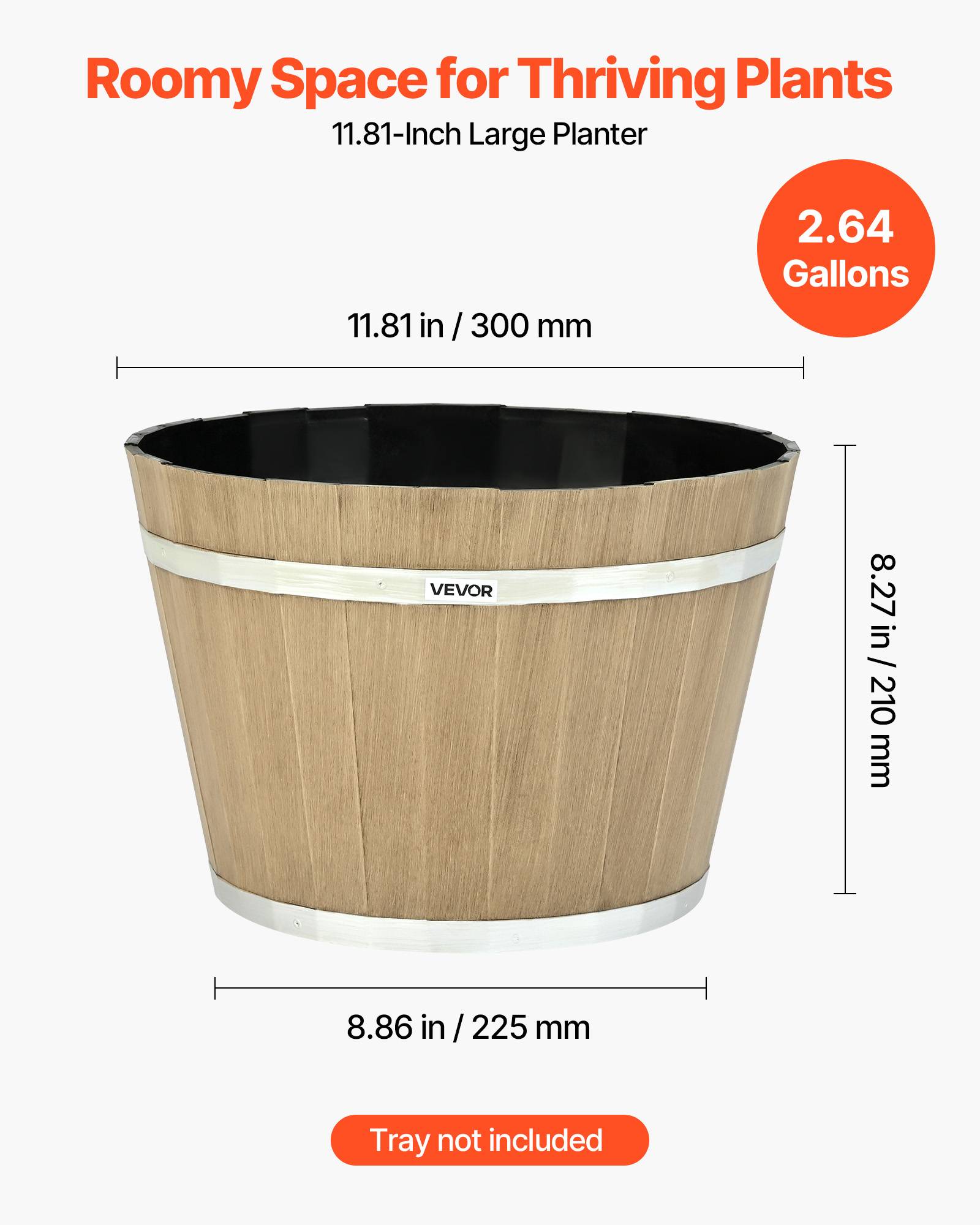 Vevor - VEVOR Jardinière en Forme Tonneau Pot de Fleurs en Plastique Lot de 4 30 x 21 cm - Image 4