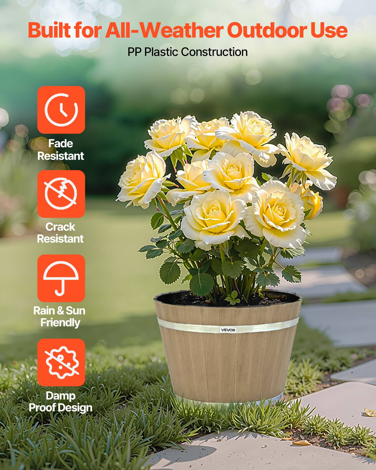 Vevor - VEVOR Jardinière en Forme Tonneau Pot de Fleurs en Plastique Lot de 4 30 x 21 cm - Image 2