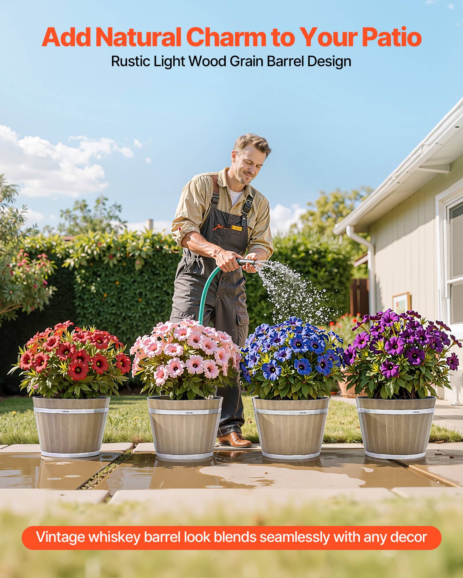 Vevor - VEVOR Jardinière en Forme Tonneau Pot de Fleurs en Plastique Lot de 4 30 x 21 cm - Image 3