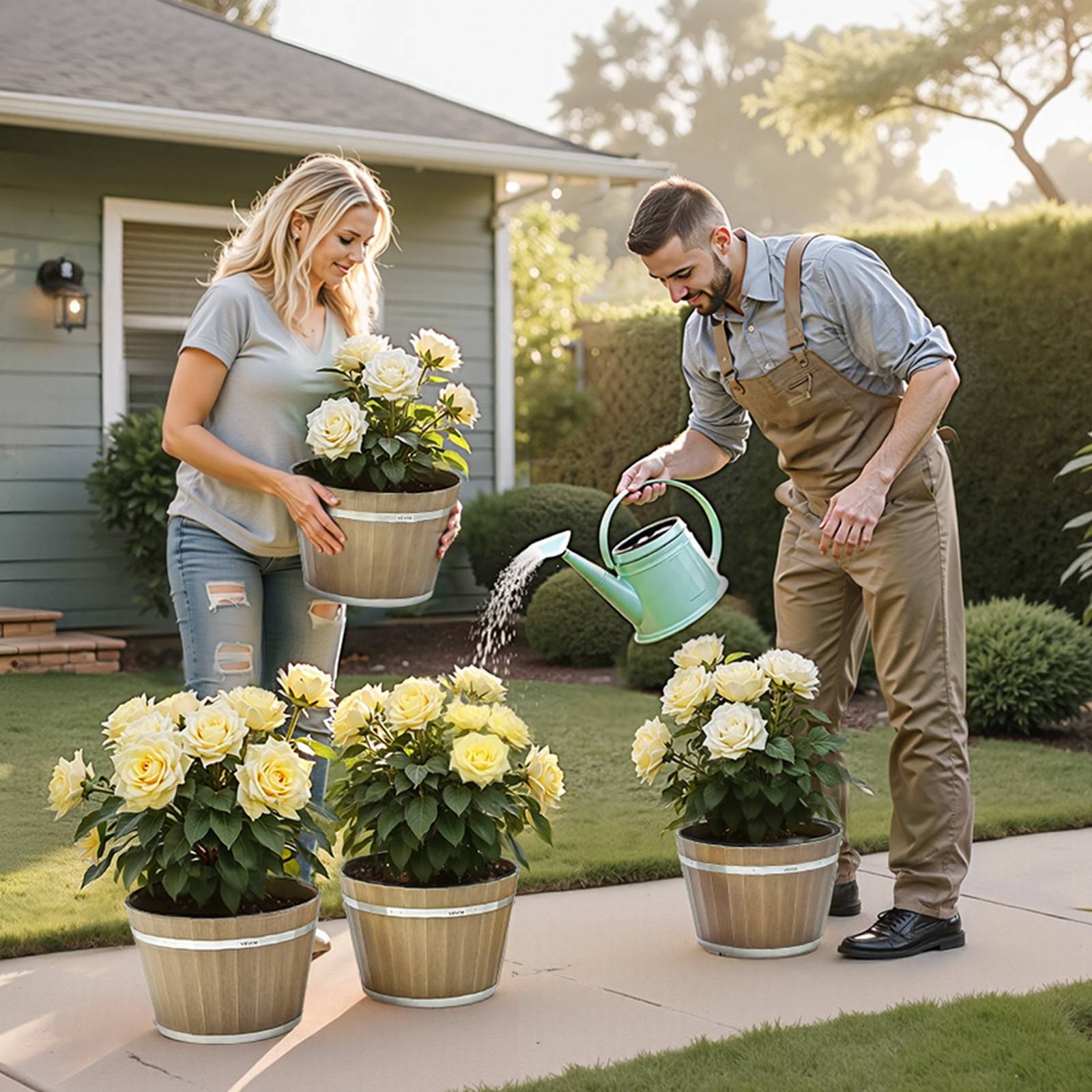 Vevor - VEVOR Jardinière en Forme Tonneau Pot de Fleurs en Plastique Lot de 4 30 x 21 cm - Image 8