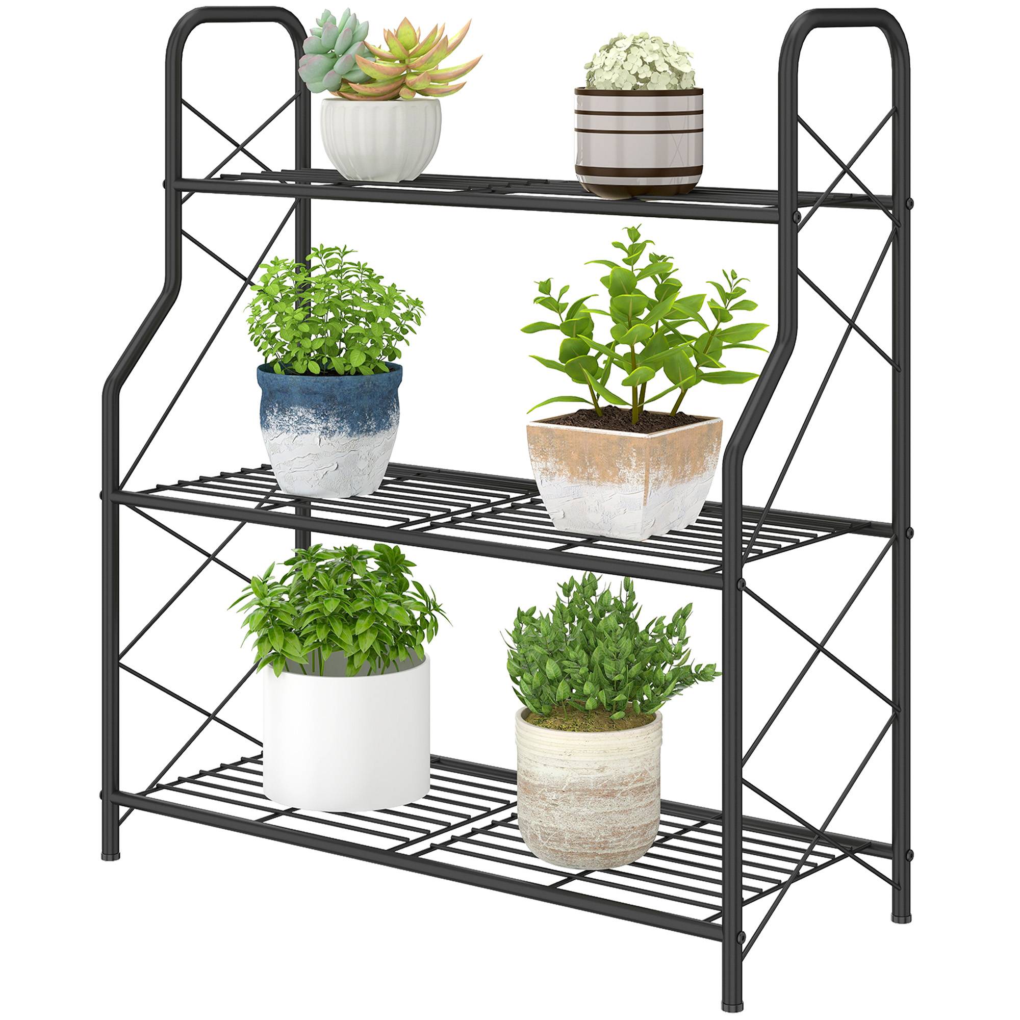 Sans Marque - Étagère plantes 3 niveaux structure métallique intérieur/extérieur 69x28,5x78 cm noire - Image 2