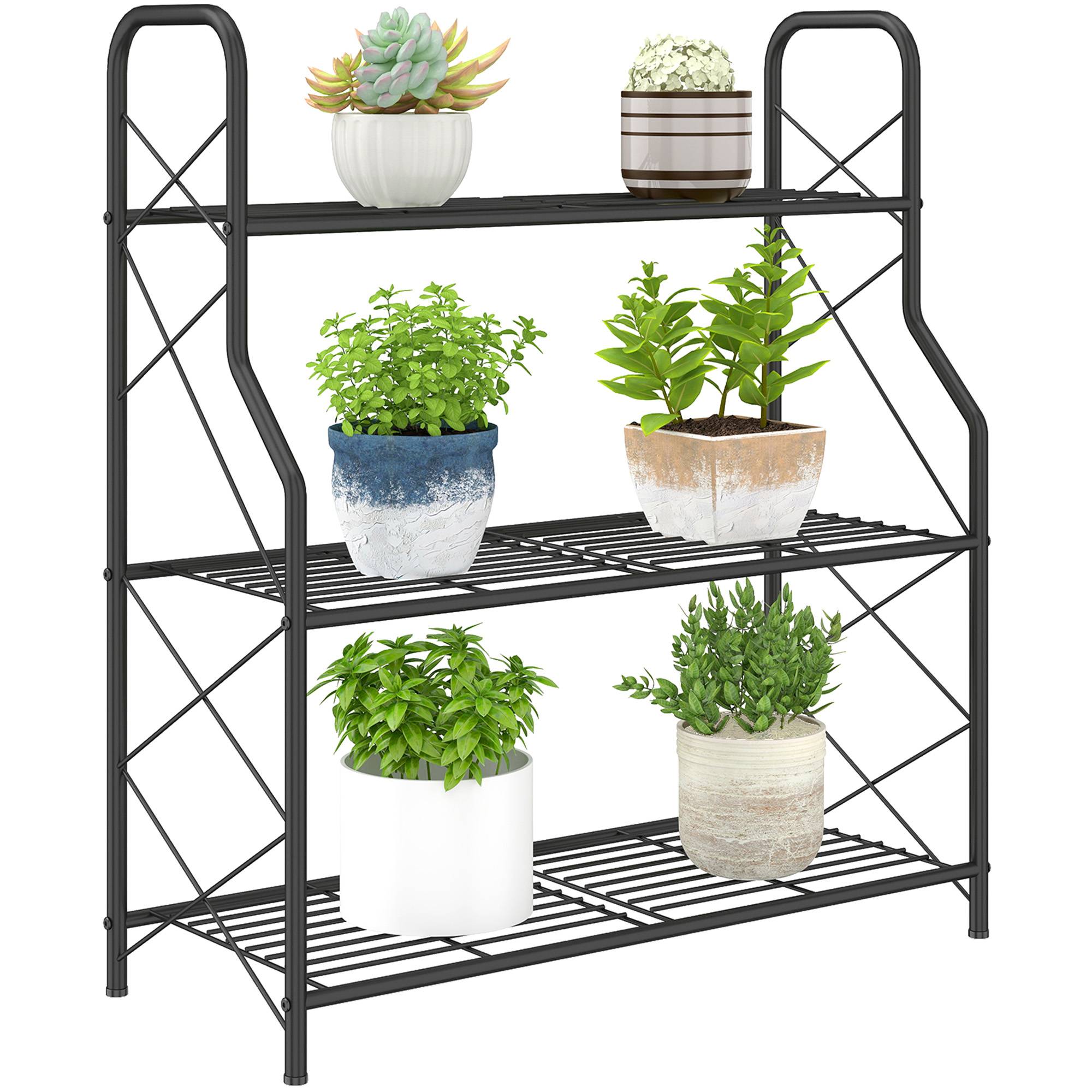 Sans Marque - Étagère plantes 3 niveaux structure métallique intérieur/extérieur 69x28,5x78 cm noire - Image 1
