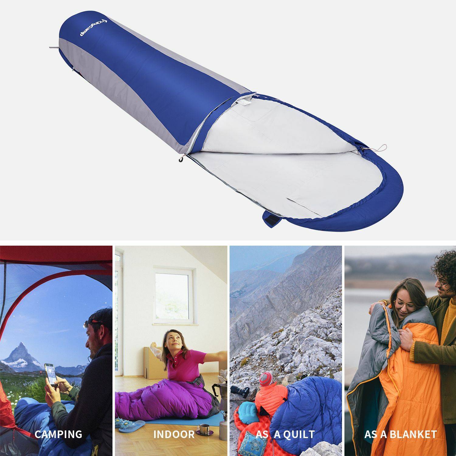 Sac de couchage forme momie Breeze - Bleu - 215 x 50 cm - Kingcamp - Image 3