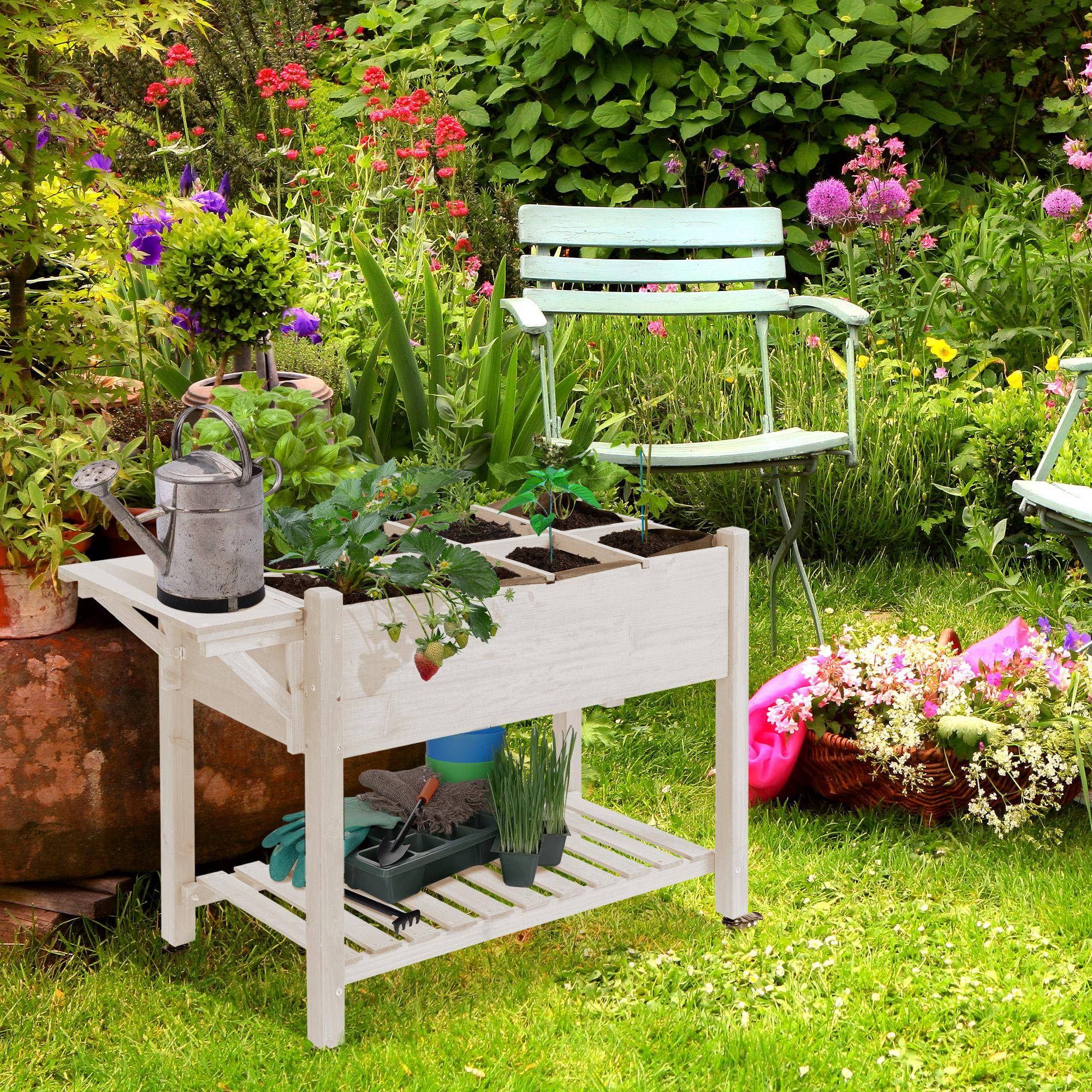Sans Marque - Jardinière sur Pied - Potager sur roulettes - étagère, Tablette Rabattable, Inserts d'irrigation, Feutre de Drainage - Image 4
