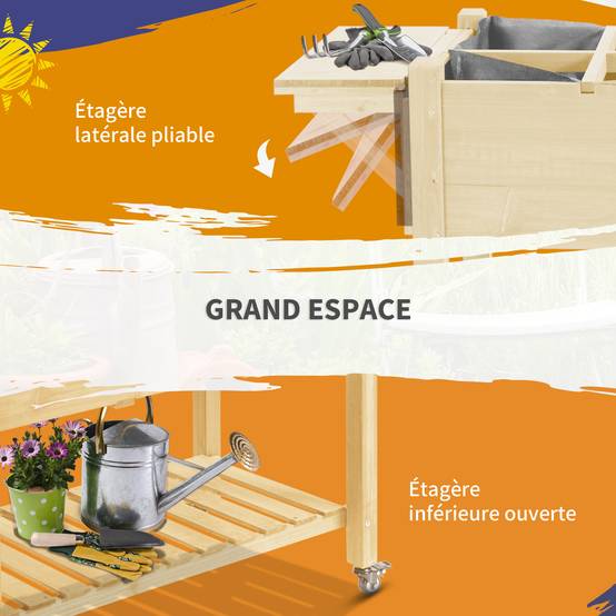 Sans Marque - Jardinière sur Pied - Potager sur roulettes - étagère, Tablette Rabattable, Inserts d'irrigation, Feutre de Drainage - Image 9